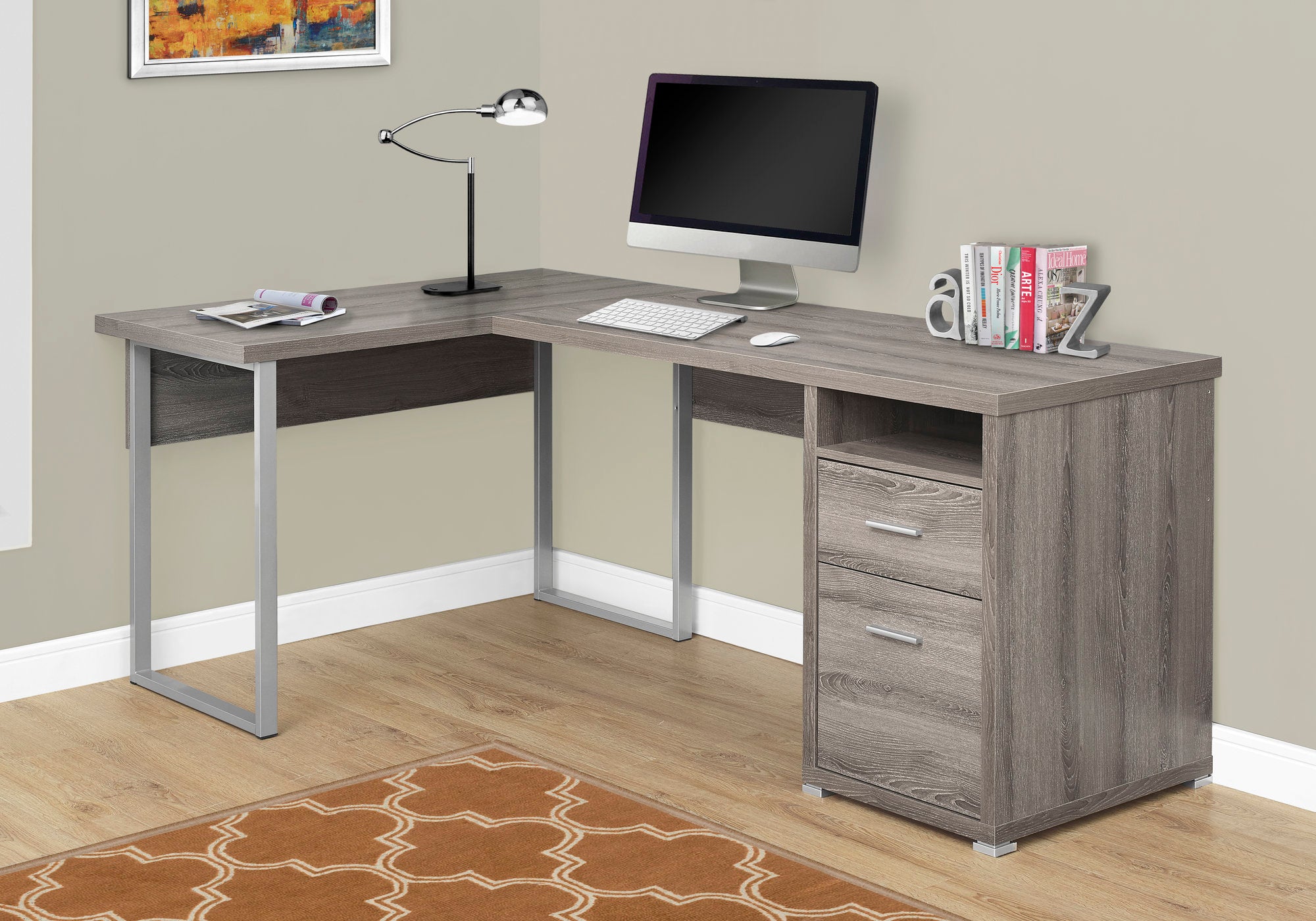 BUREAU D'ORDINATEUR - 80"L / TAUPE FONCÉ ORIENTATION GAUCHE OU DROITE 