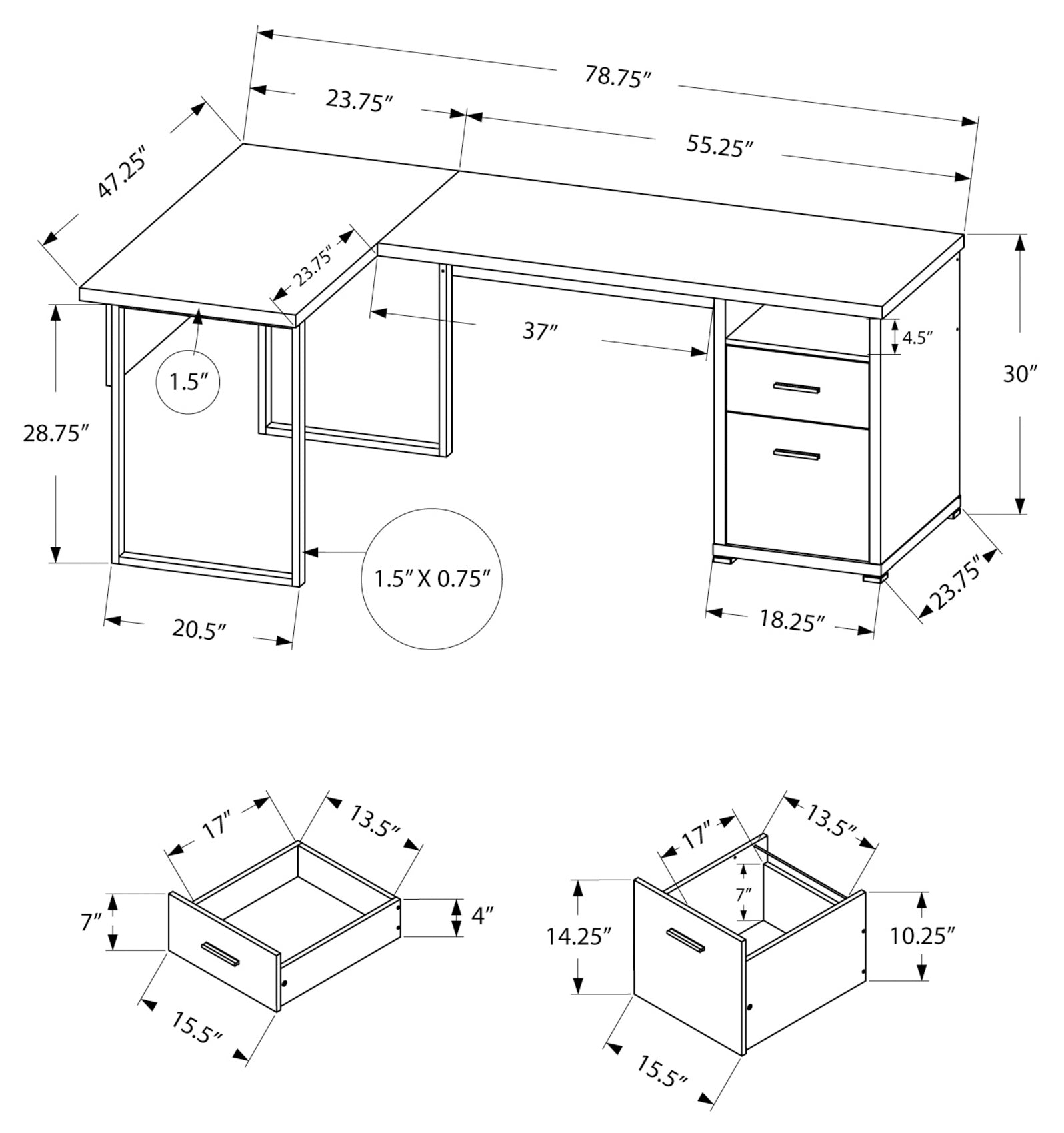 BUREAU D'ORDINATEUR - 80"L / ESPRESSO ORIENTATION GAUCHE OU DROITE 