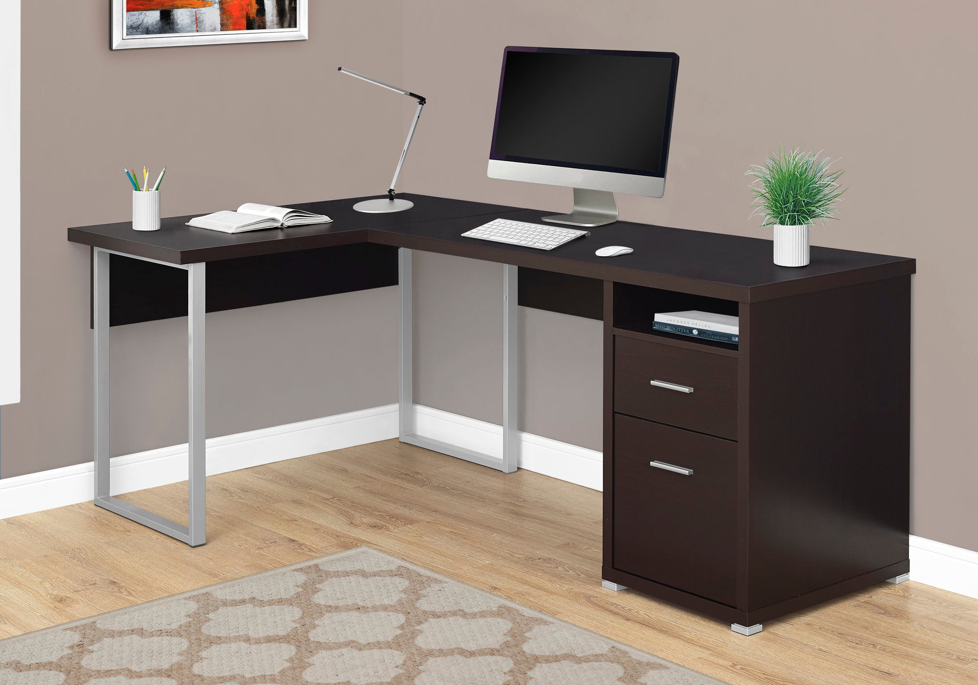 BUREAU D'ORDINATEUR - 80"L / ESPRESSO ORIENTATION GAUCHE OU DROITE 