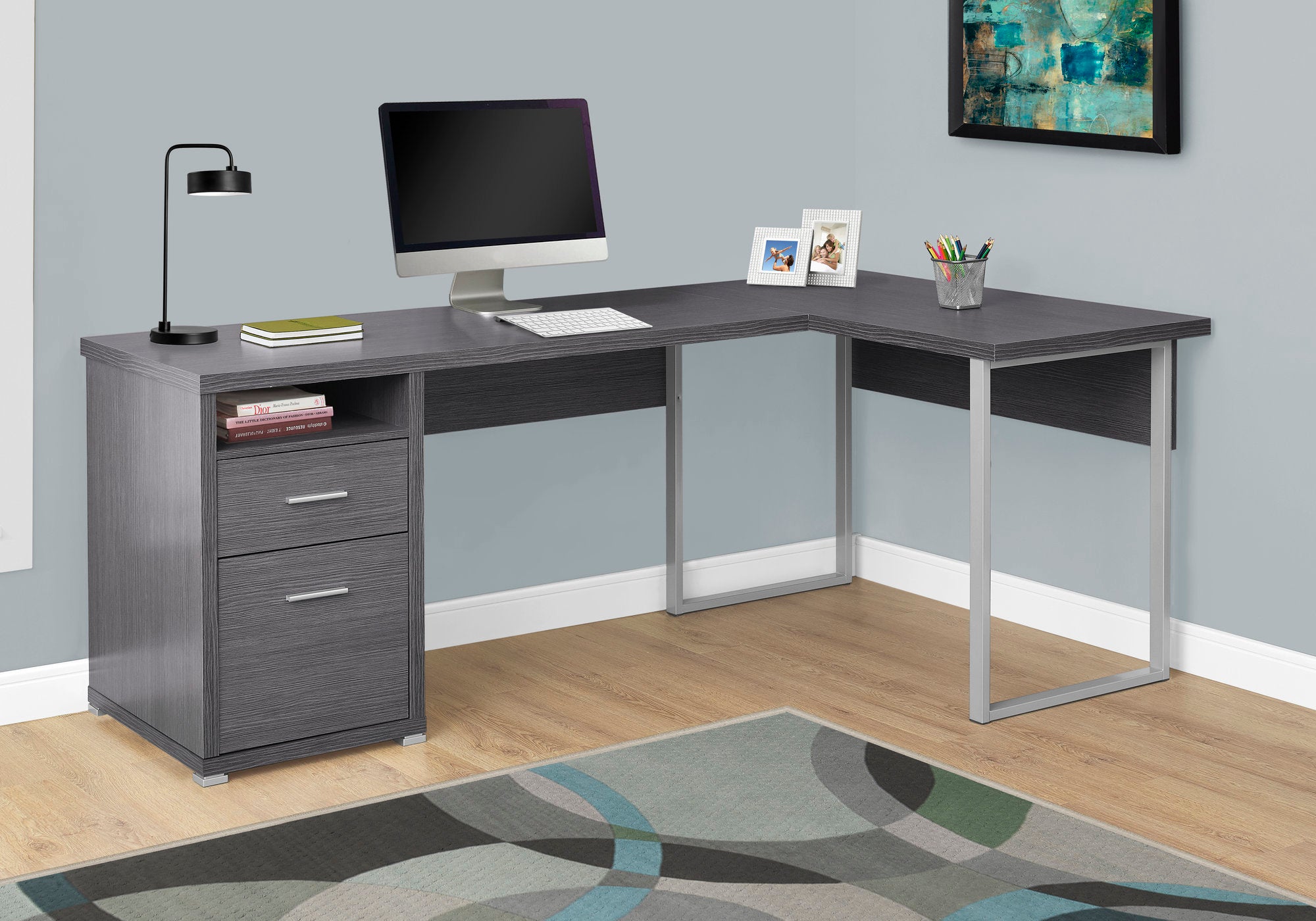 BUREAU D'ORDINATEUR - 80"L / GRIS ORIENTATION GAUCHE OU DROITE 