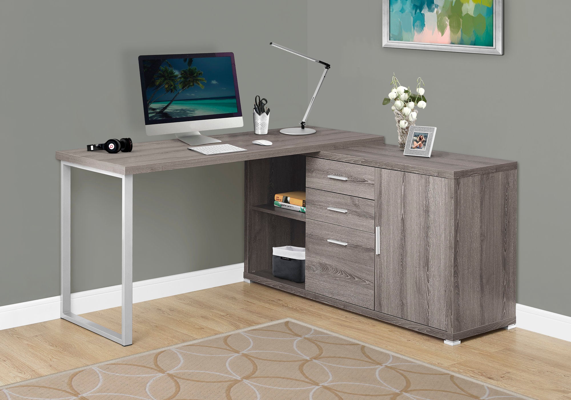 BUREAU D'ORDINATEUR - 60"L / TAUPE FONCÉ ORIENTATION GAUCHE OU DROITE 