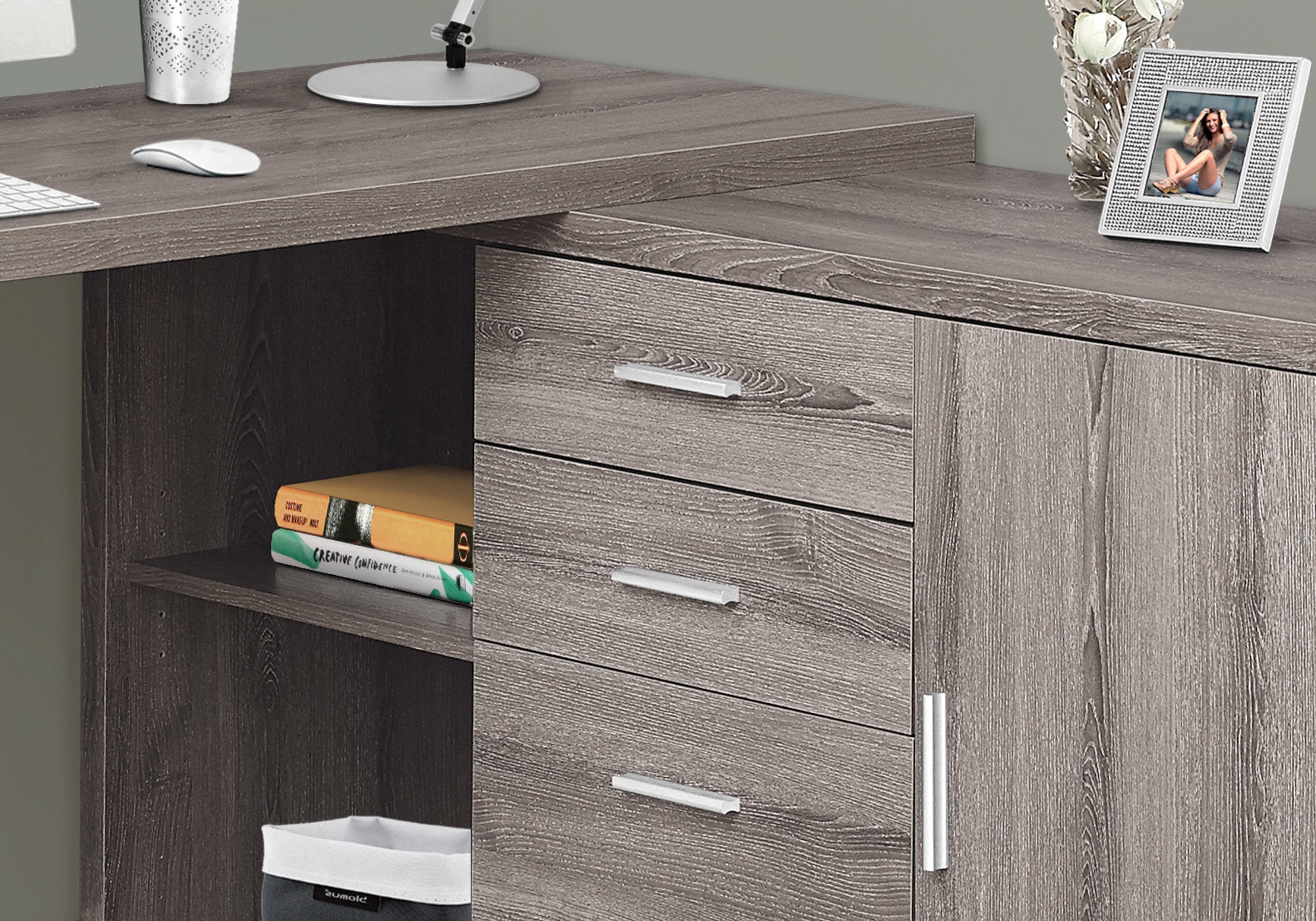 BUREAU D'ORDINATEUR - 60"L / TAUPE FONCÉ ORIENTATION GAUCHE OU DROITE 