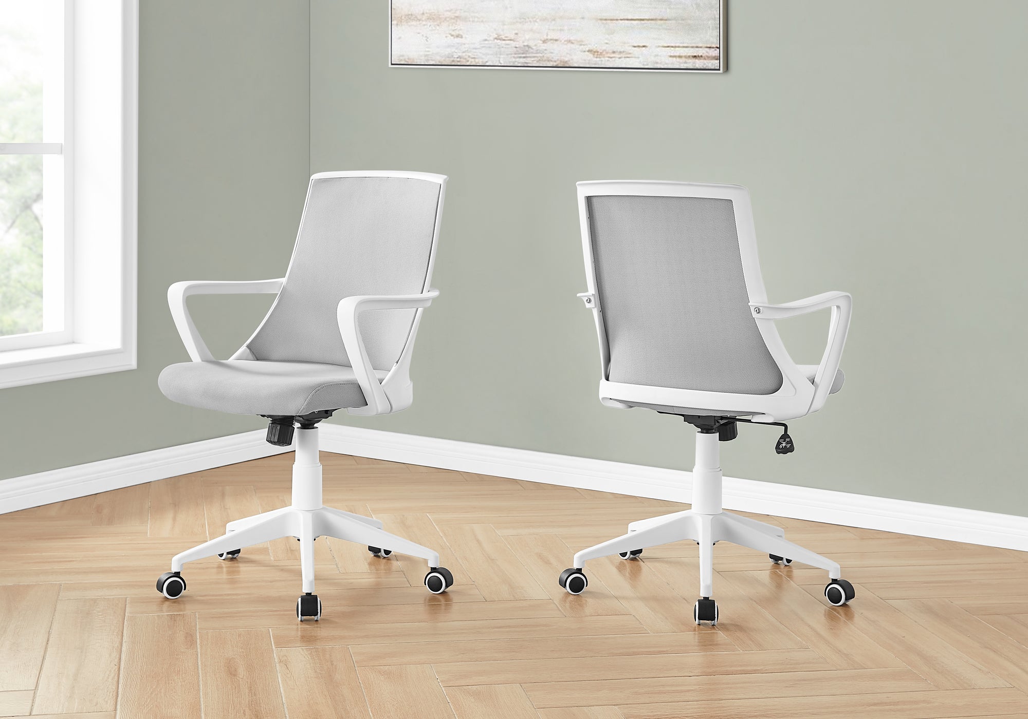 CHAISE DE BUREAU - BLANCHE / MESH GRIS / MULTIPOSITIONS 