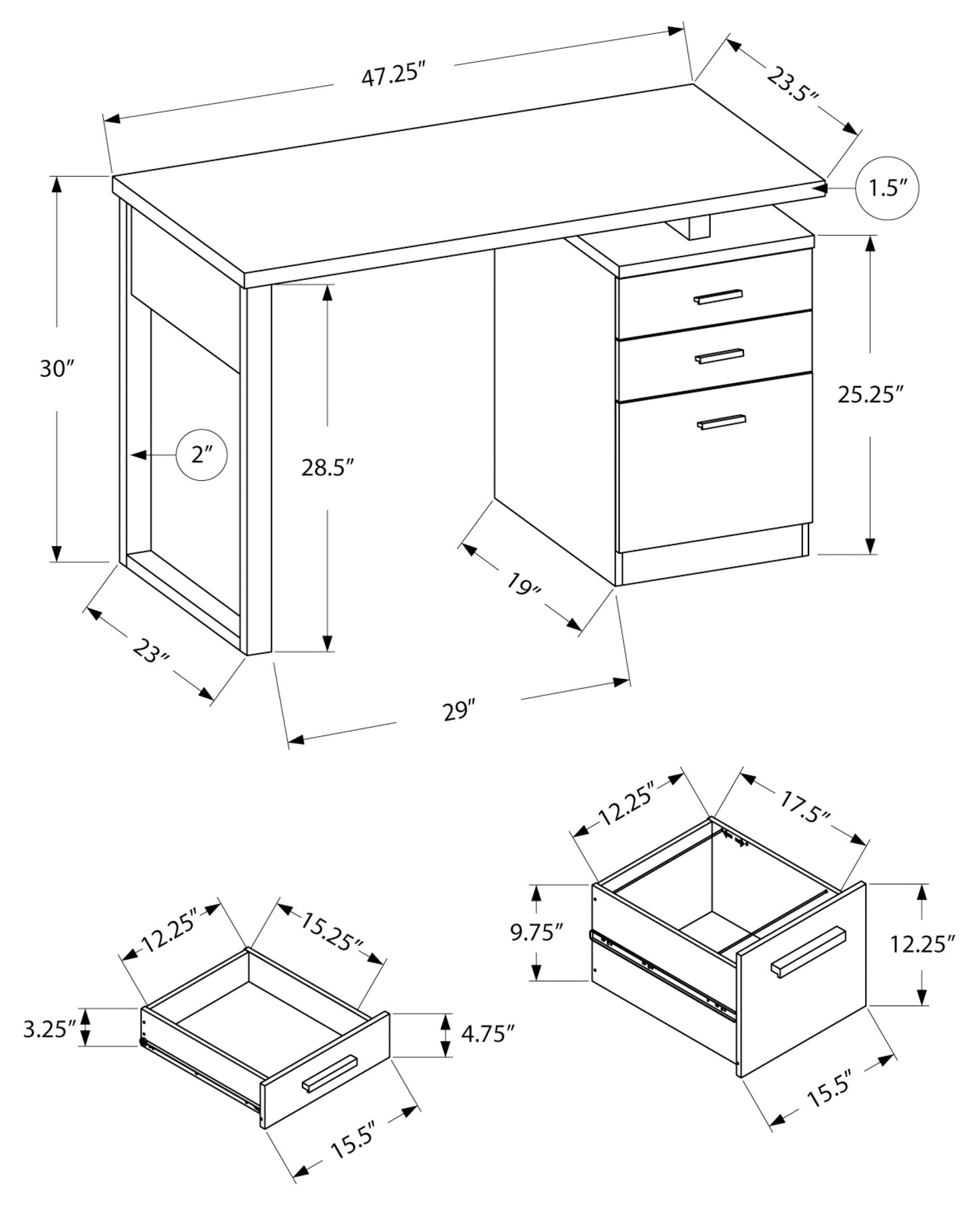 BUREAU D'ORDINATEUR - 48"L / GRIS-NOIR ORIENTATION GAUCHE OU DROITE 