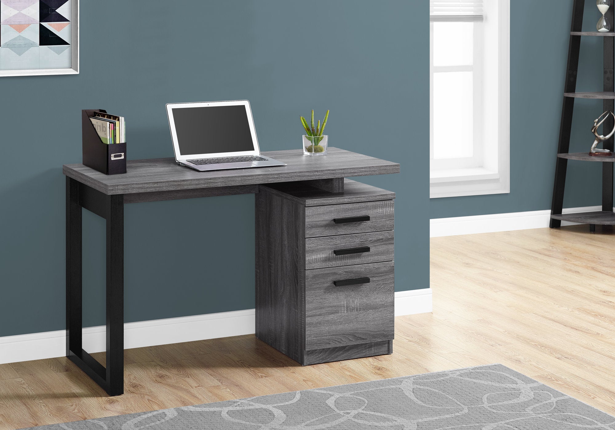 BUREAU D'ORDINATEUR - 48"L / GRIS-NOIR ORIENTATION GAUCHE OU DROITE 