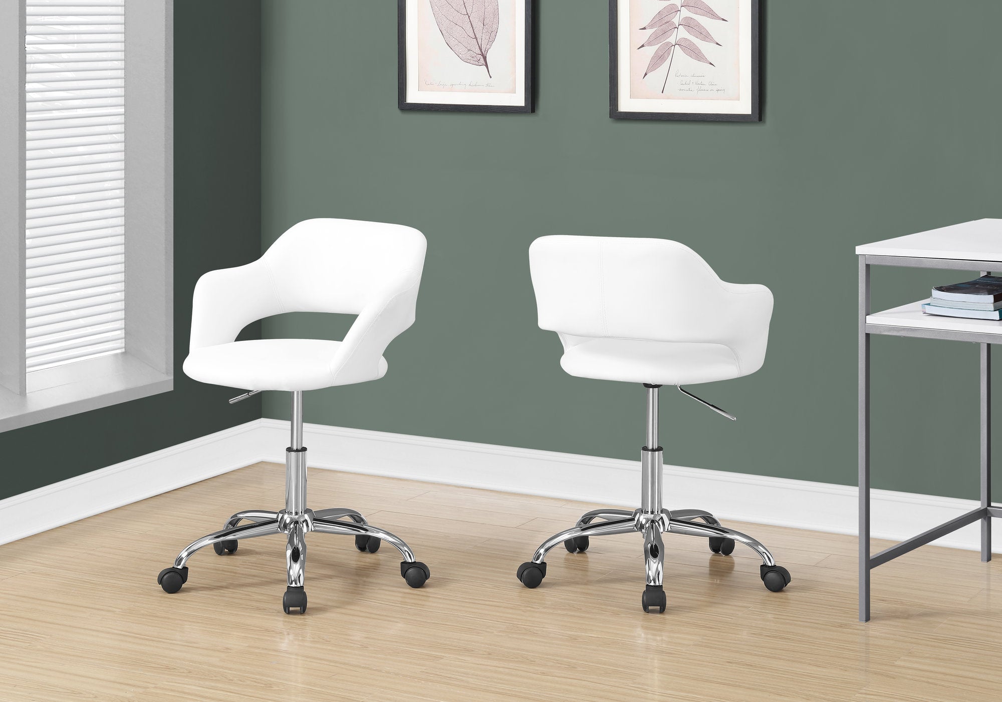 CHAISE DE BUREAU - BLANCHE / PIETEMENT HYDRAULIQUE MÉTAL CHROMÉ 