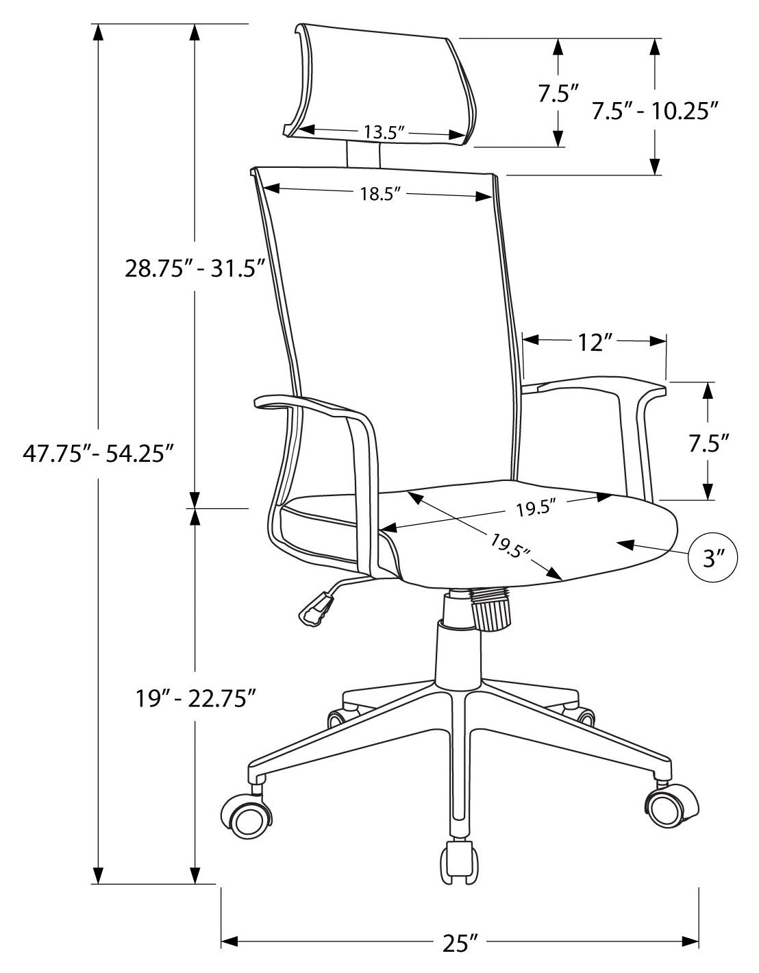 CHAISE DE BUREAU - NOIR / TISSU NOIR / DOSSIER HAUT EXECUTIVE