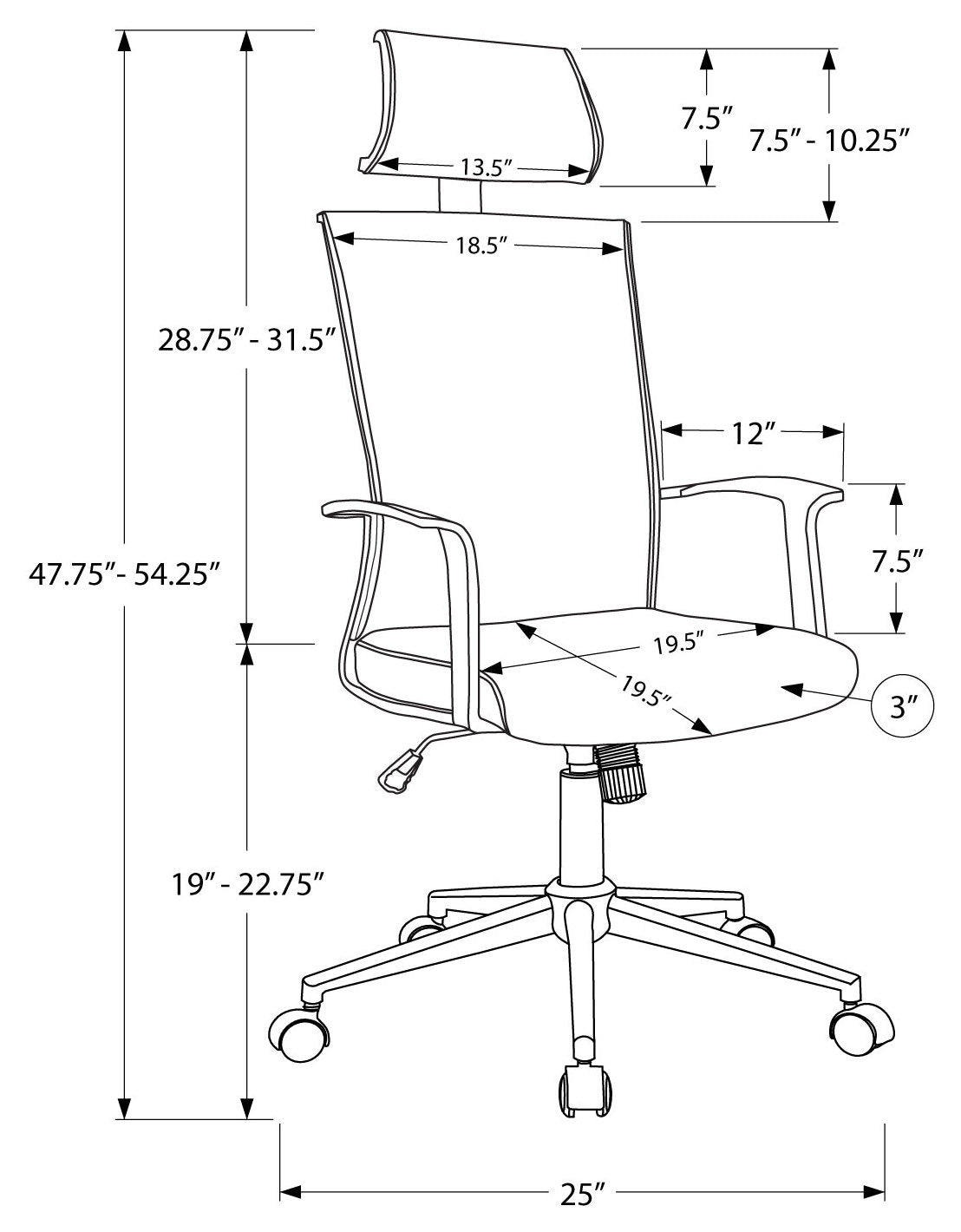 CHAISE DE BUREAU - BLANCHE / TISSU GRIS / DOSSIER HAUT EXÉCUTIF 