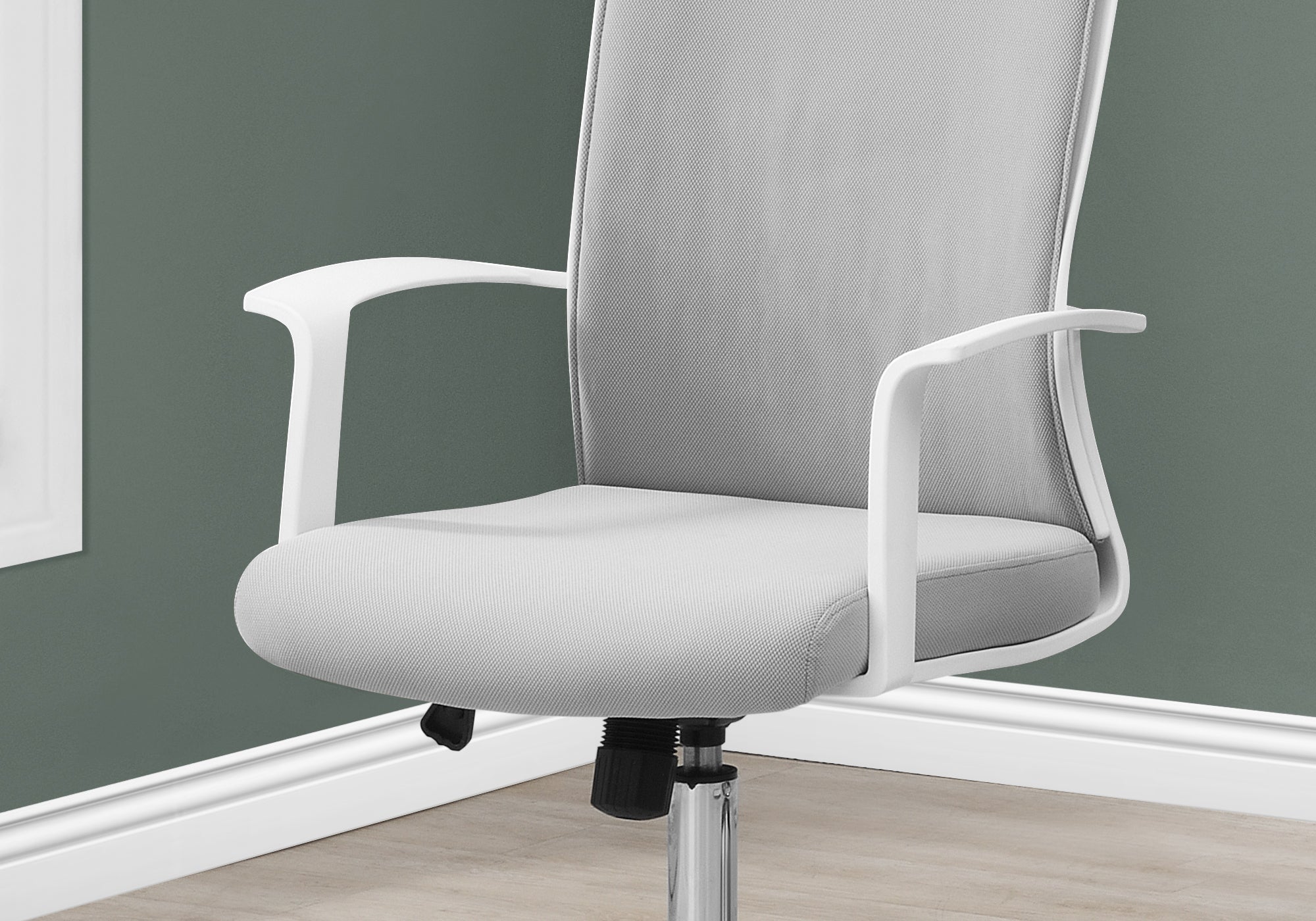CHAISE DE BUREAU - BLANCHE / TISSU GRIS / DOSSIER HAUT EXÉCUTIF 