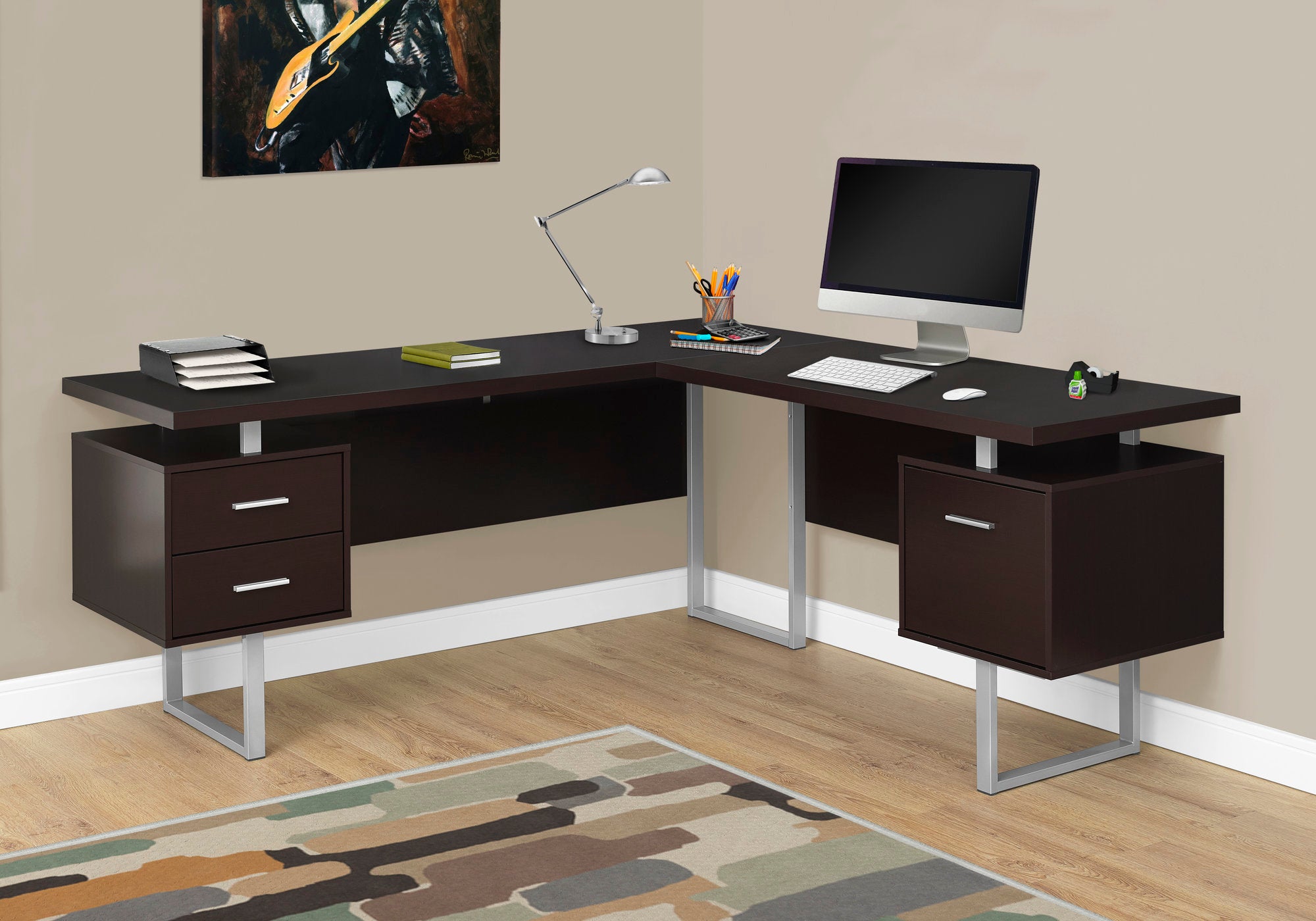 BUREAU D'ORDINATEUR - 70"L / ESPRESSO ORIENTATION GAUCHE OU DROITE 