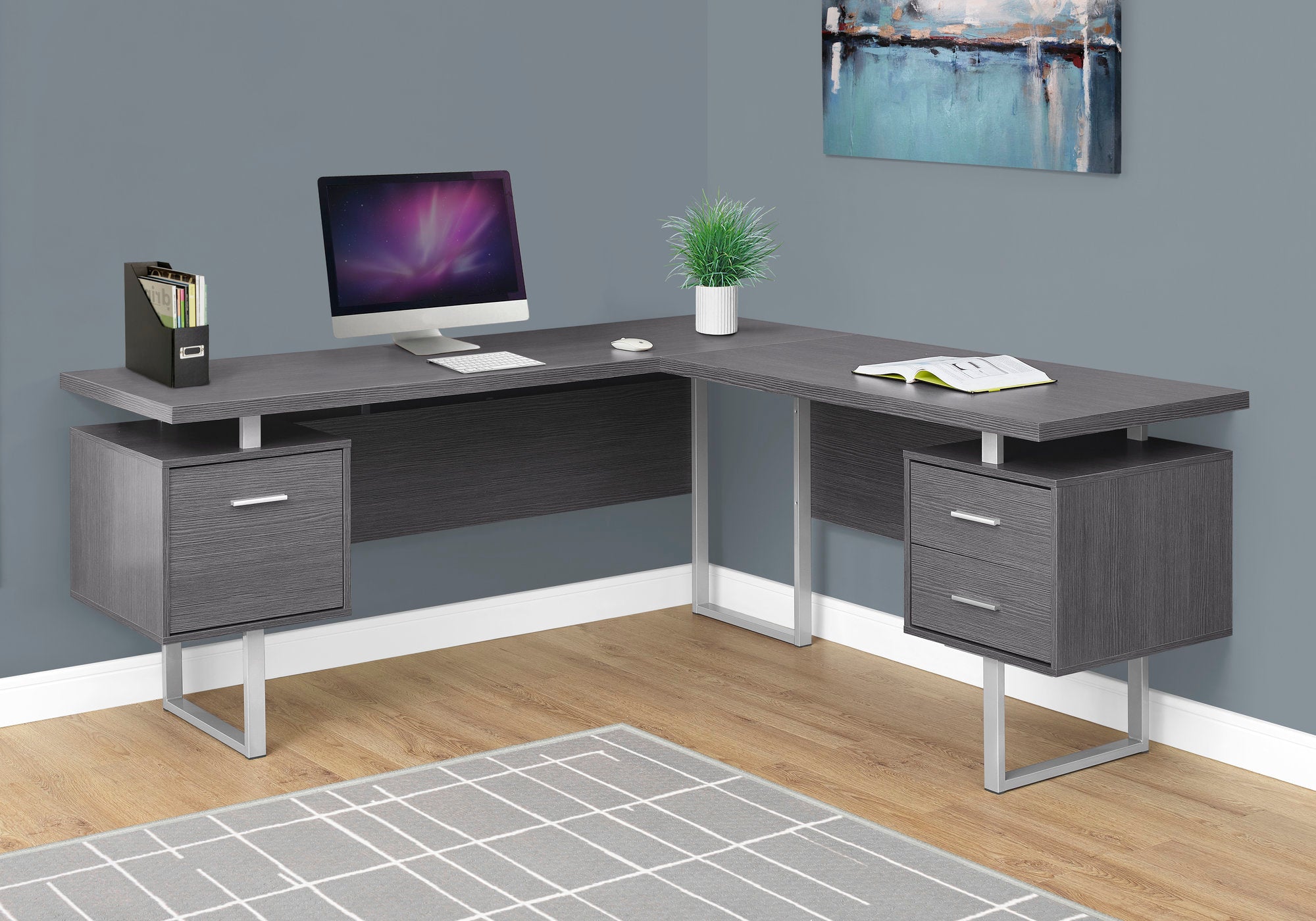 BUREAU D'ORDINATEUR - 70"L / GRIS ORIENTATION GAUCHE OU DROITE 
