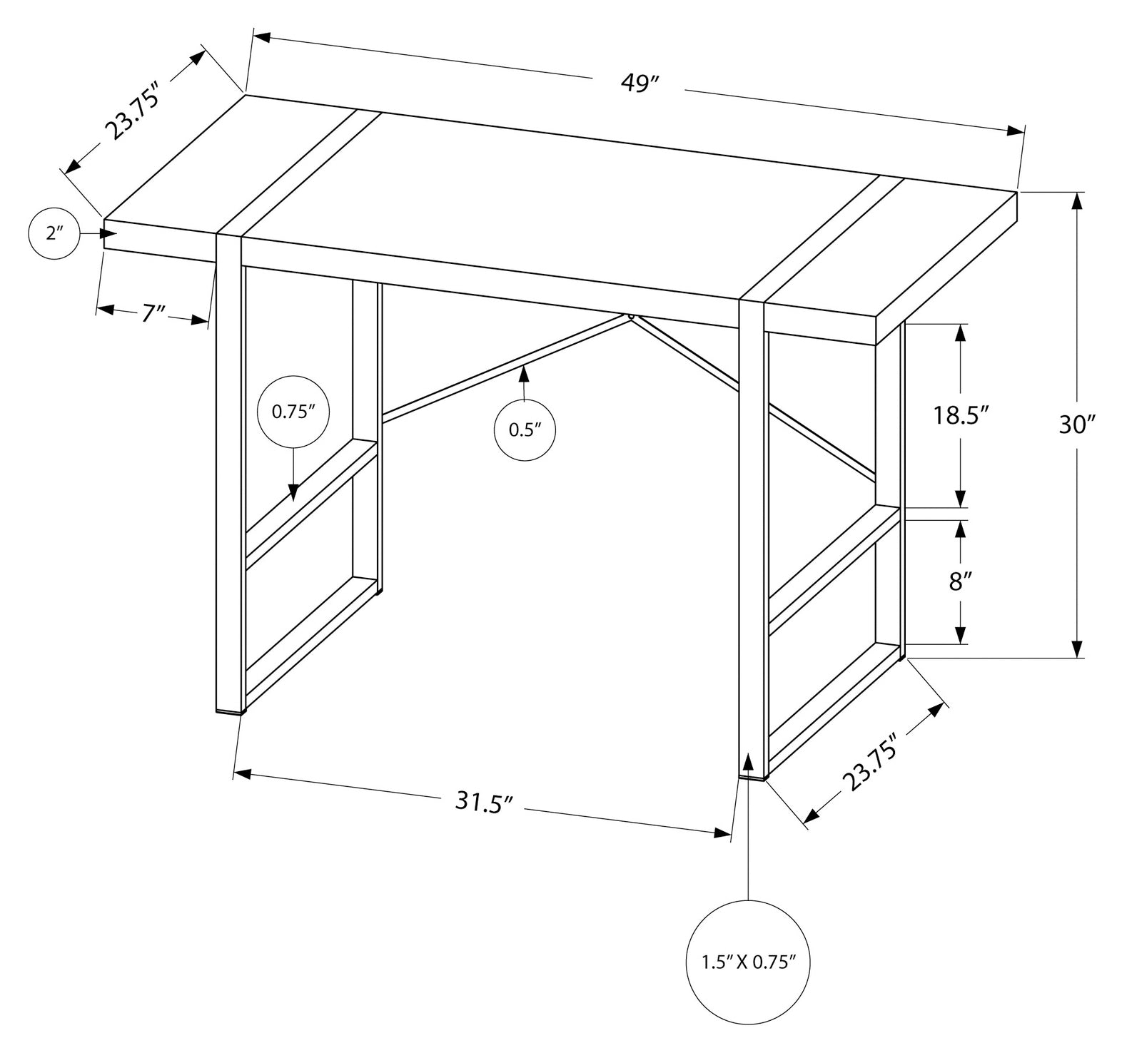 BUREAU D'ORDINATEUR - 48"L / BOIS DE RÉCUPÉRATION BRUN / MÉTAL NOIR 