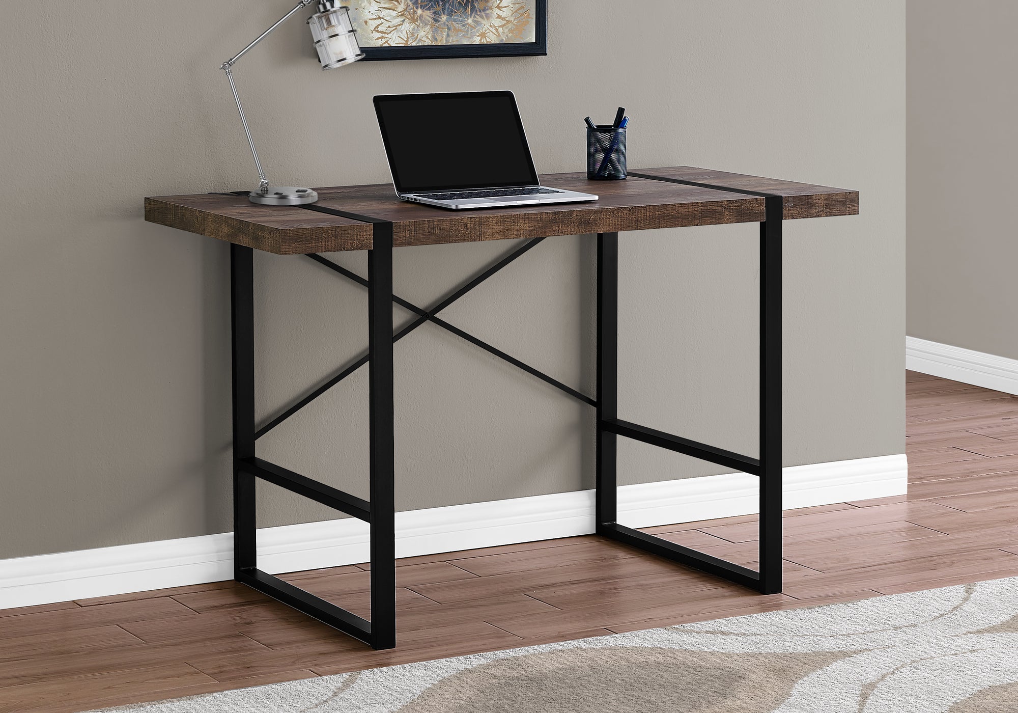 BUREAU D'ORDINATEUR - 48"L / BOIS DE RÉCUPÉRATION BRUN / MÉTAL NOIR 