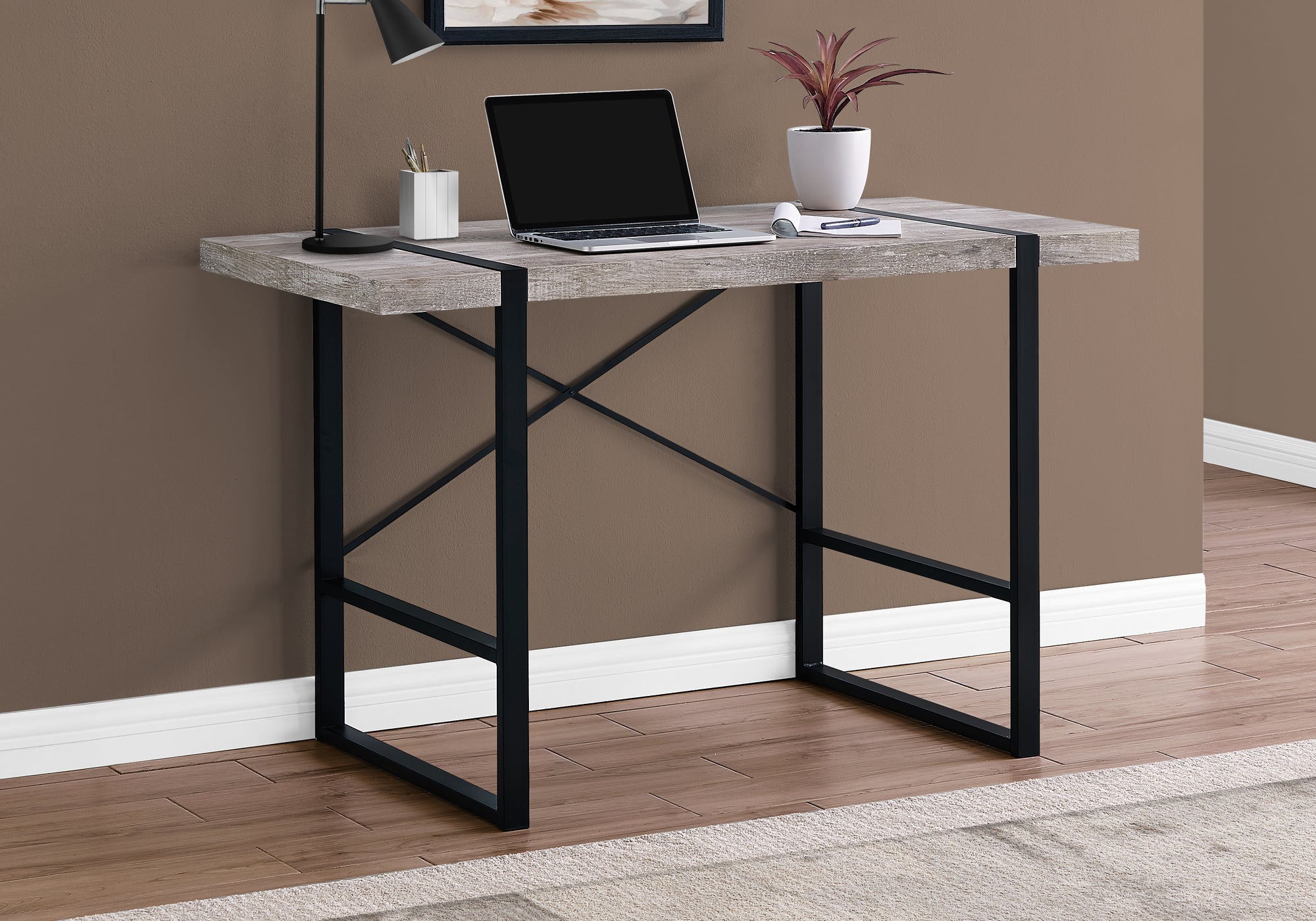 BUREAU D'ORDINATEUR - 48"L / BOIS DE RÉCUPÉRATION TAUPE / MÉTAL NOIR 