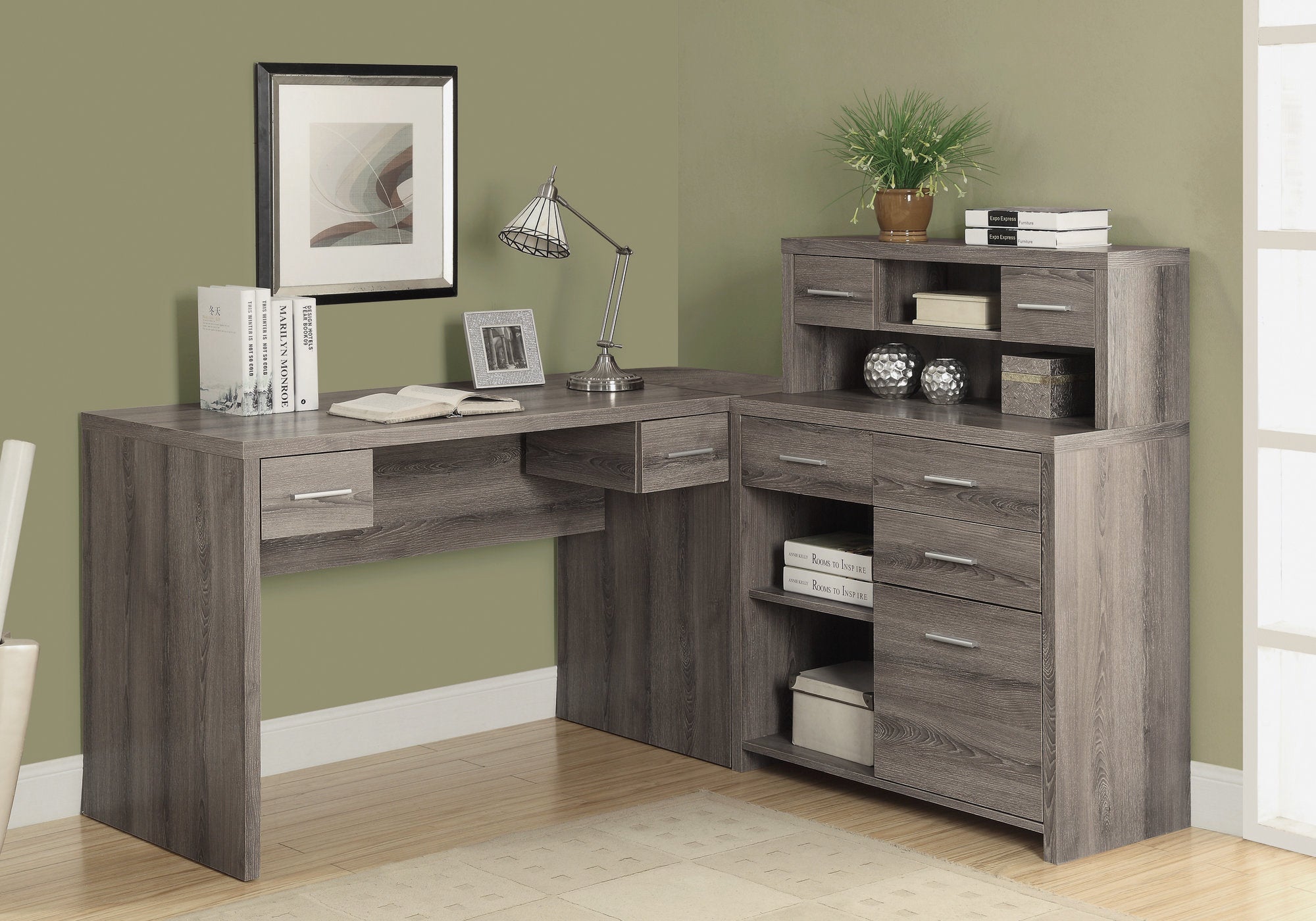 BUREAU D'ORDINATEUR - COIN DROIT OU GAUCHE TAUPE FONCÉ 
