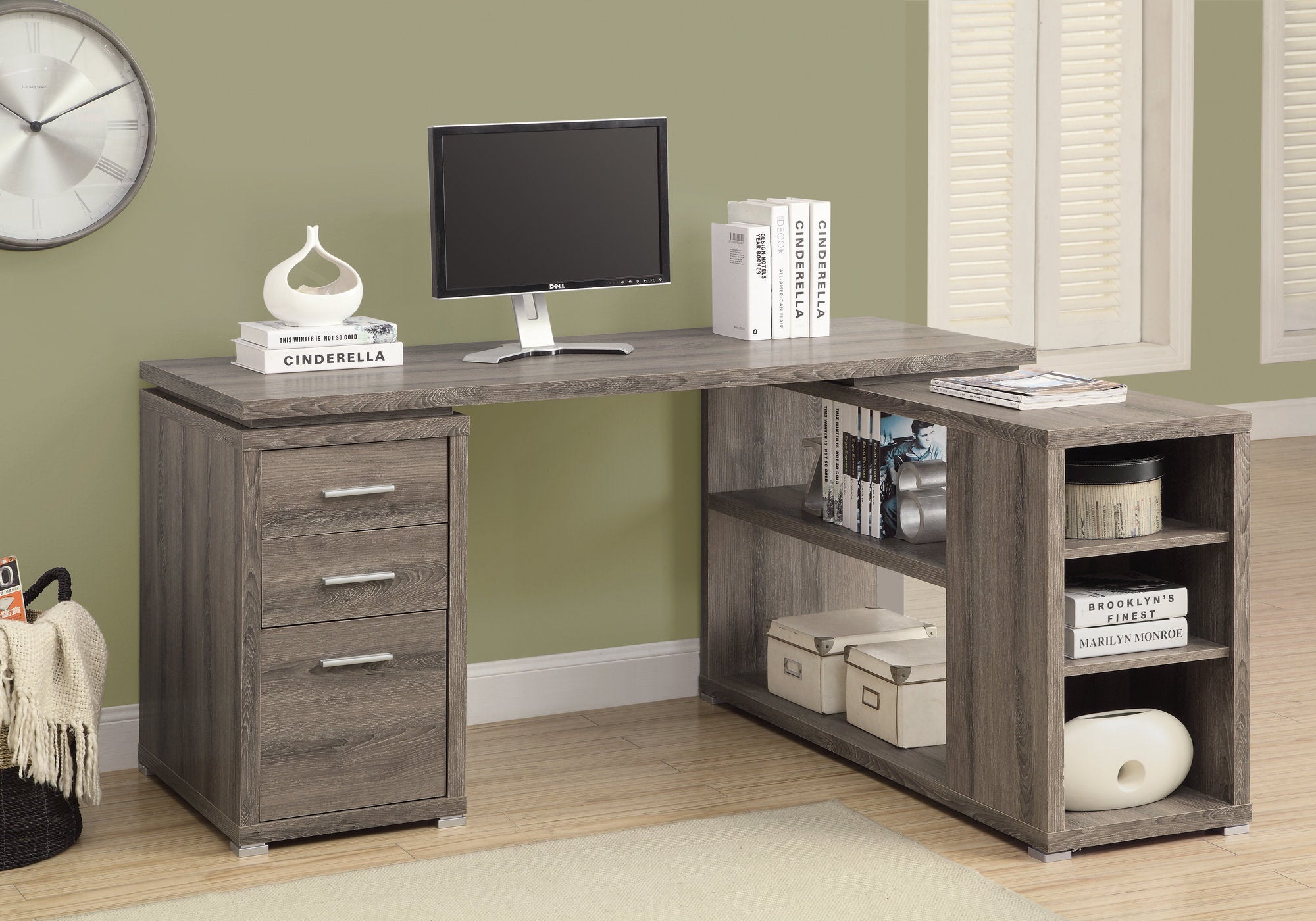 BUREAU D'ORDINATEUR - COIN DROIT OU GAUCHE TAUPE FONCÉ 