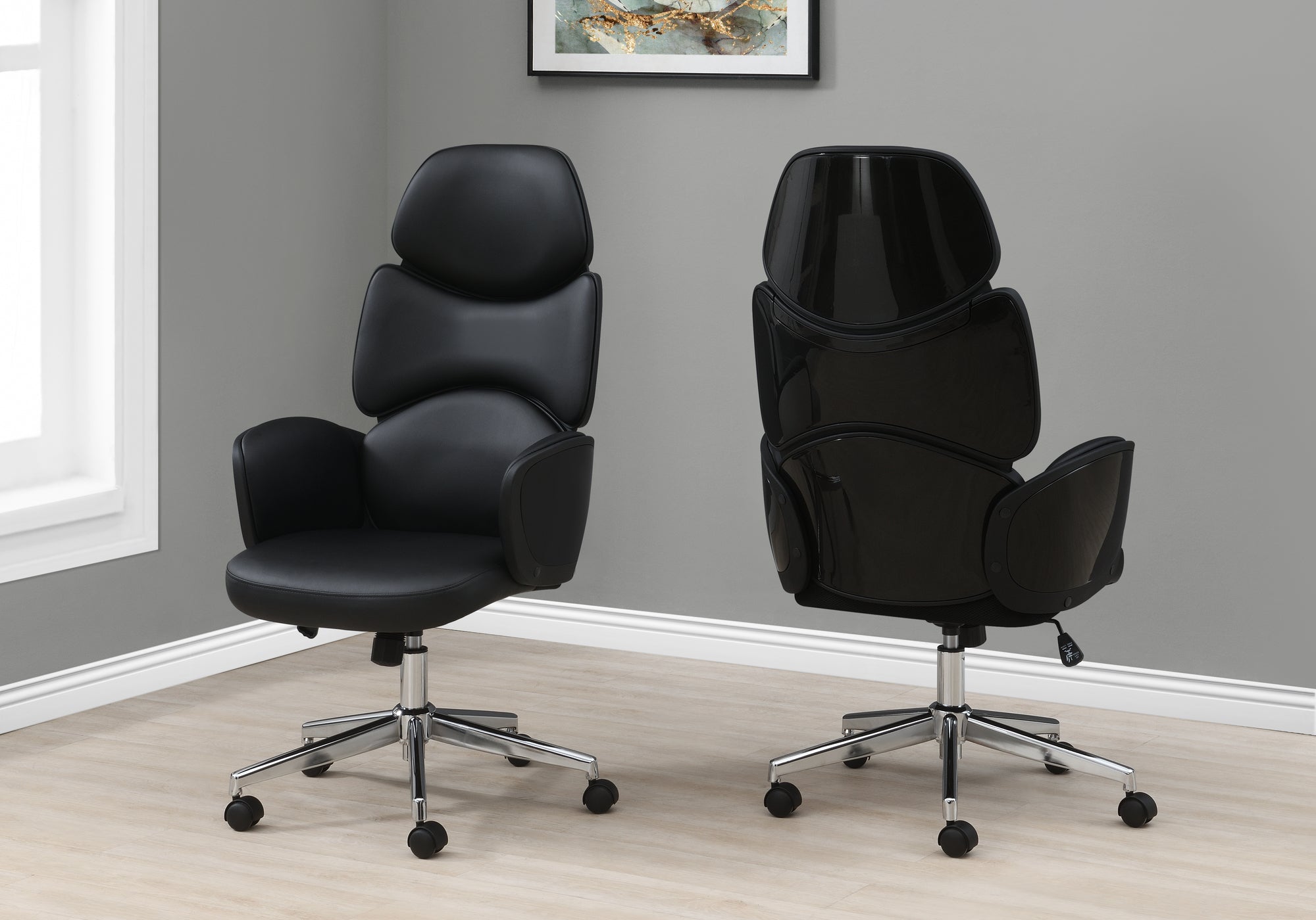 CHAISE DE BUREAU - SIMILI-CUIR NOIR / DOSSIER HAUT EXÉCUTIF 