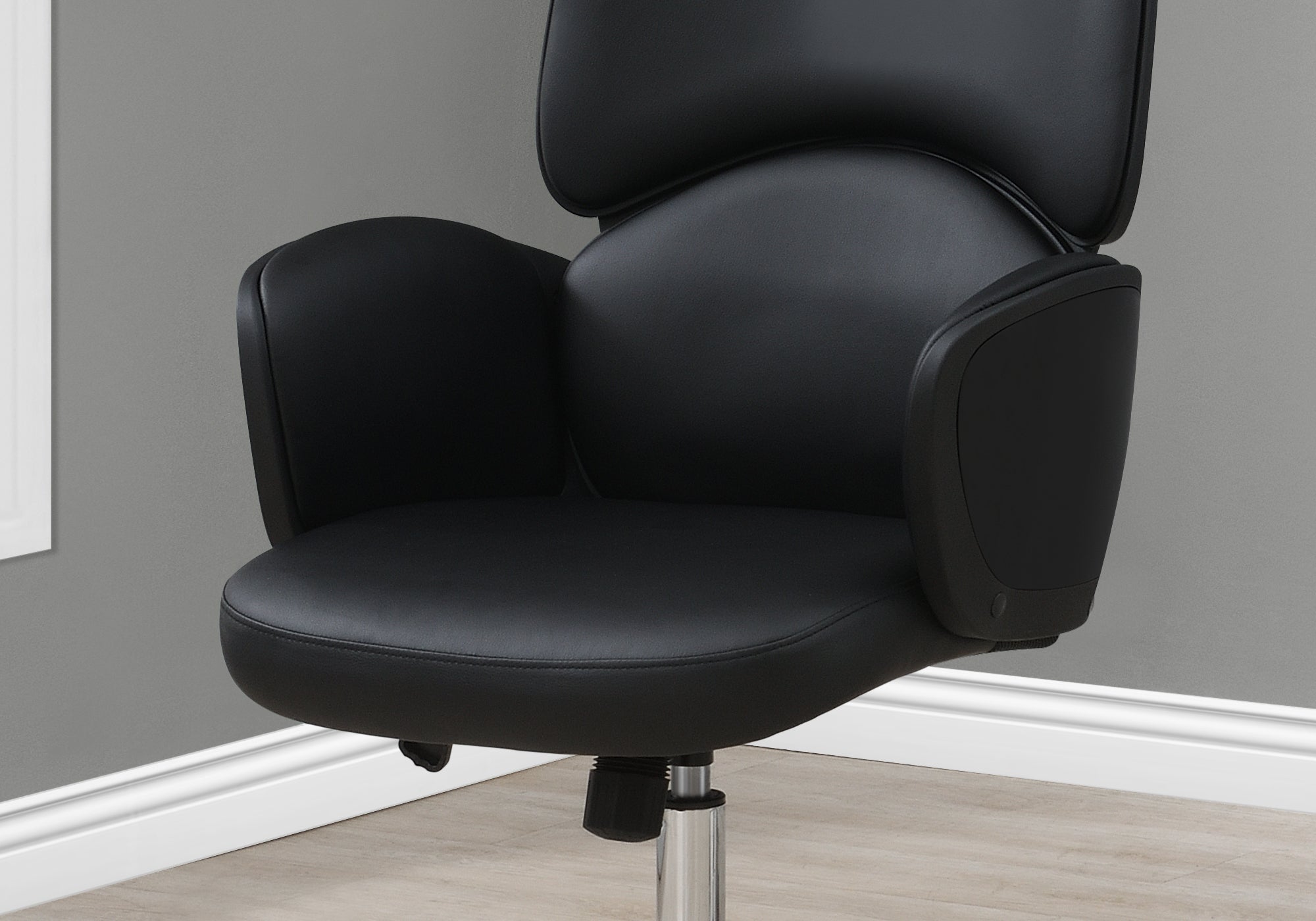 CHAISE DE BUREAU - SIMILI-CUIR NOIR / DOSSIER HAUT EXÉCUTIF 