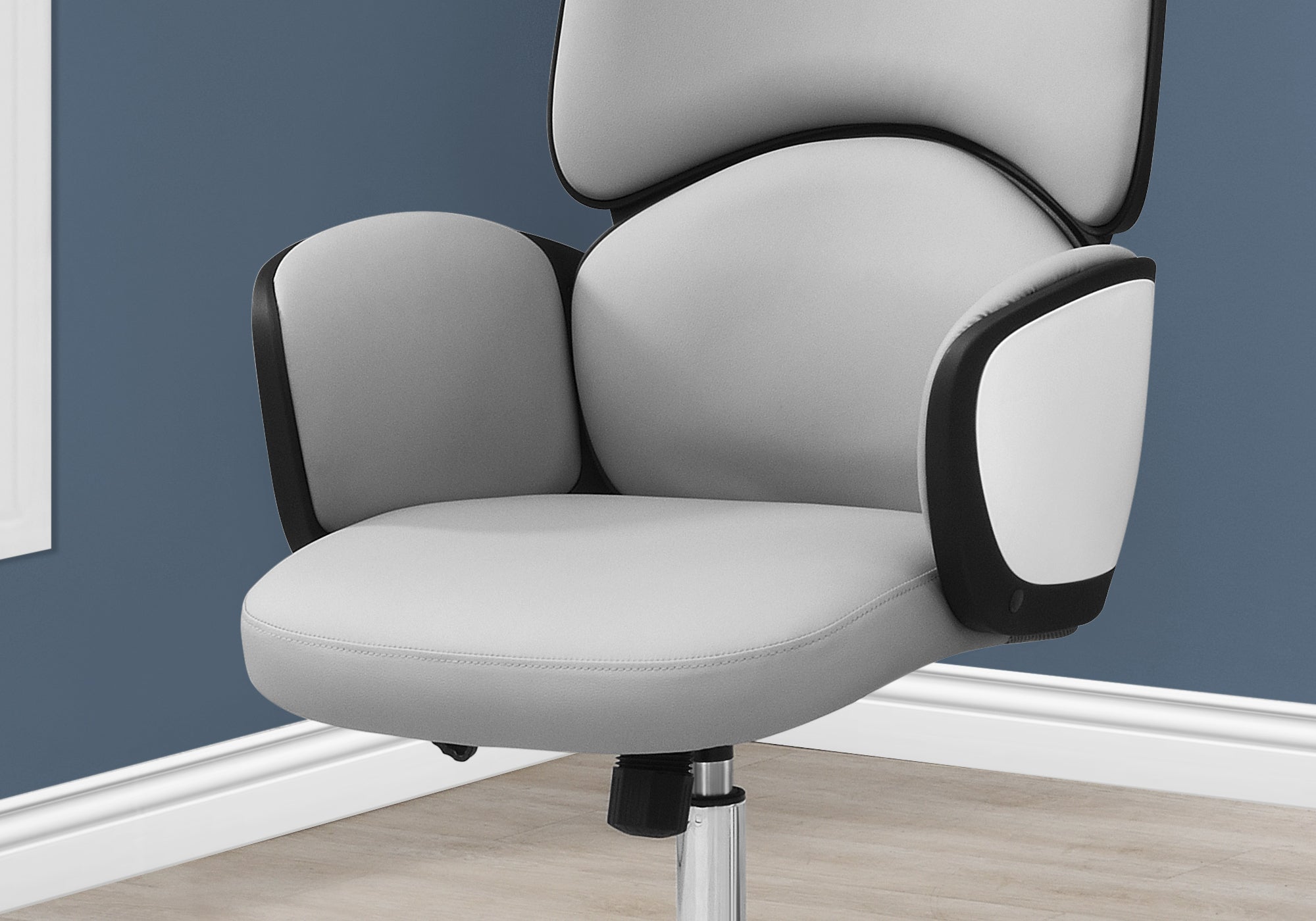 CHAISE DE BUREAU - SIMILI-CUIR GRIS / DOSSIER HAUT EXÉCUTIF 