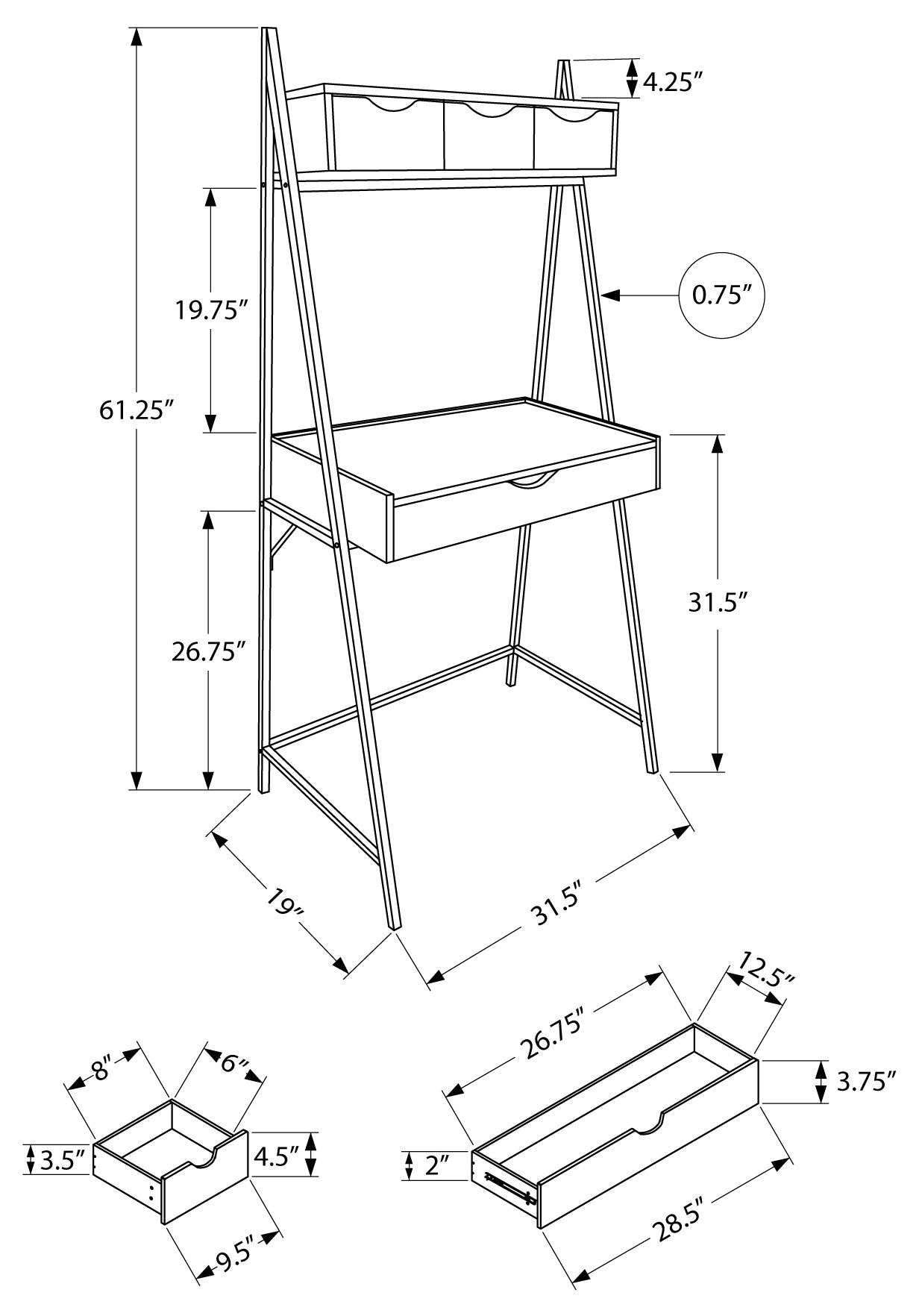 BUREAU D'ORDINATEUR - 32"L / NOIR / MÉTAL NOIR 