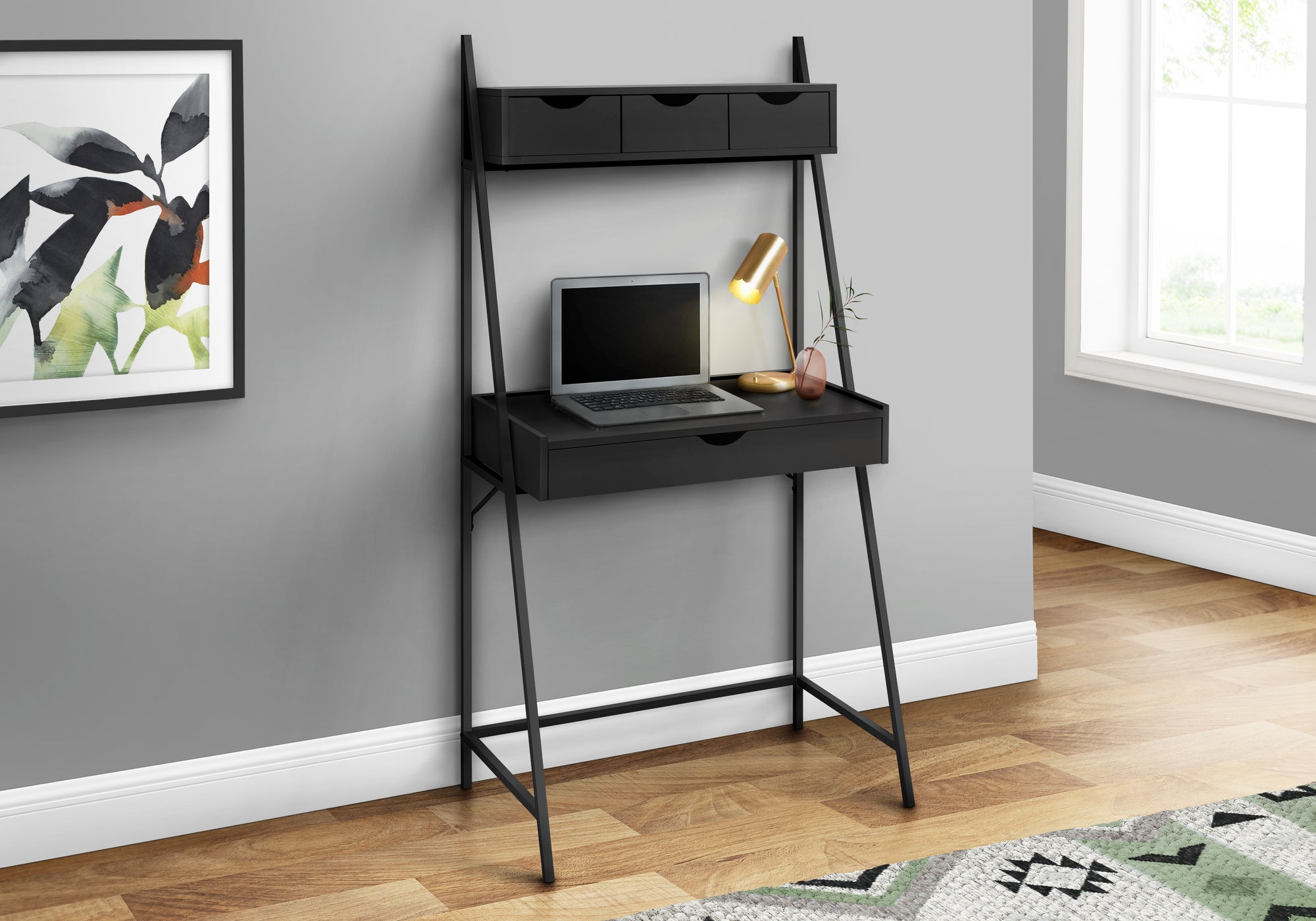 BUREAU D'ORDINATEUR - 32"L / NOIR / MÉTAL NOIR 