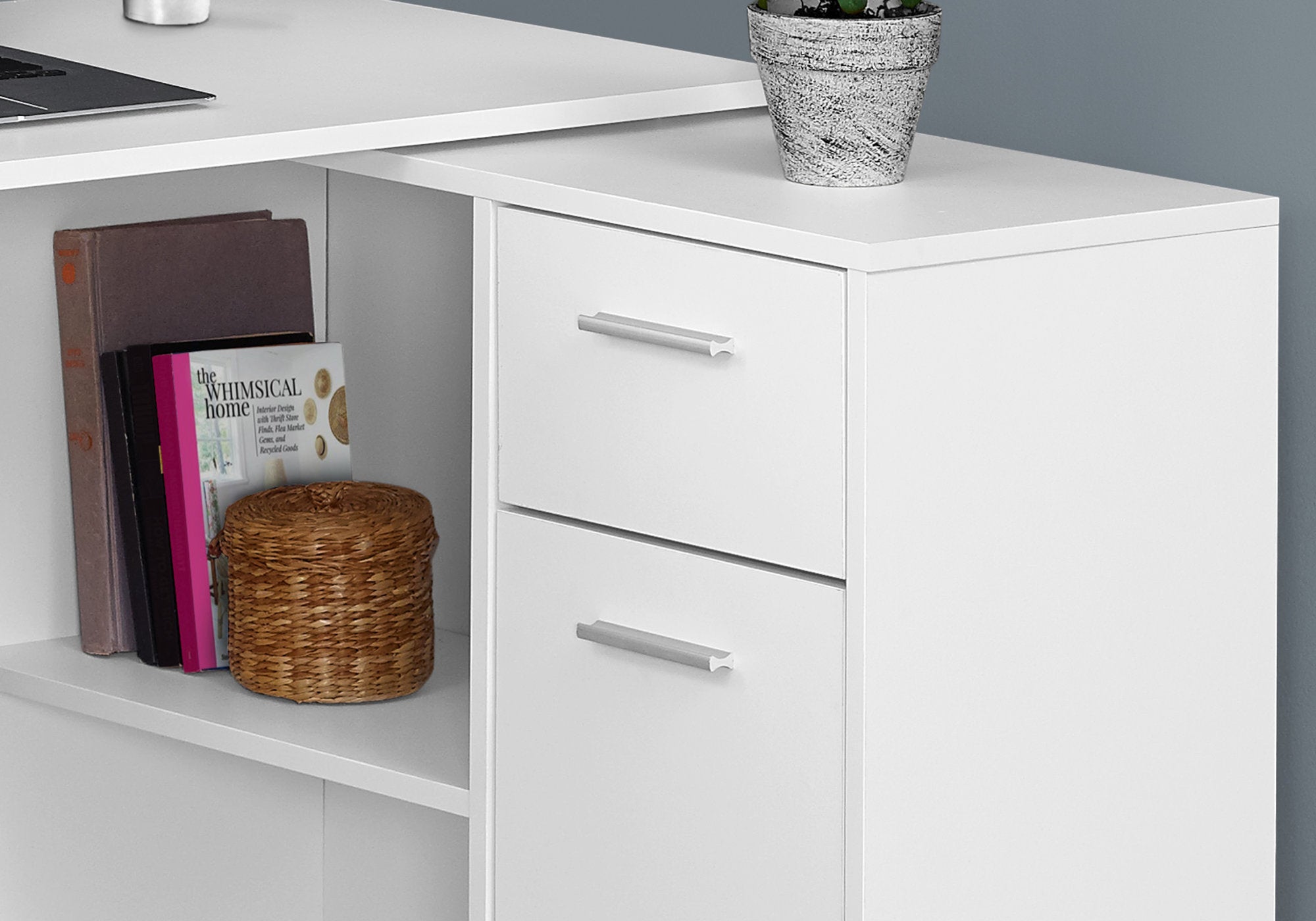 BUREAU D'ORDINATEUR - 46"L / BLANC AVEC ARMOIRE DE RANGEMENT 
