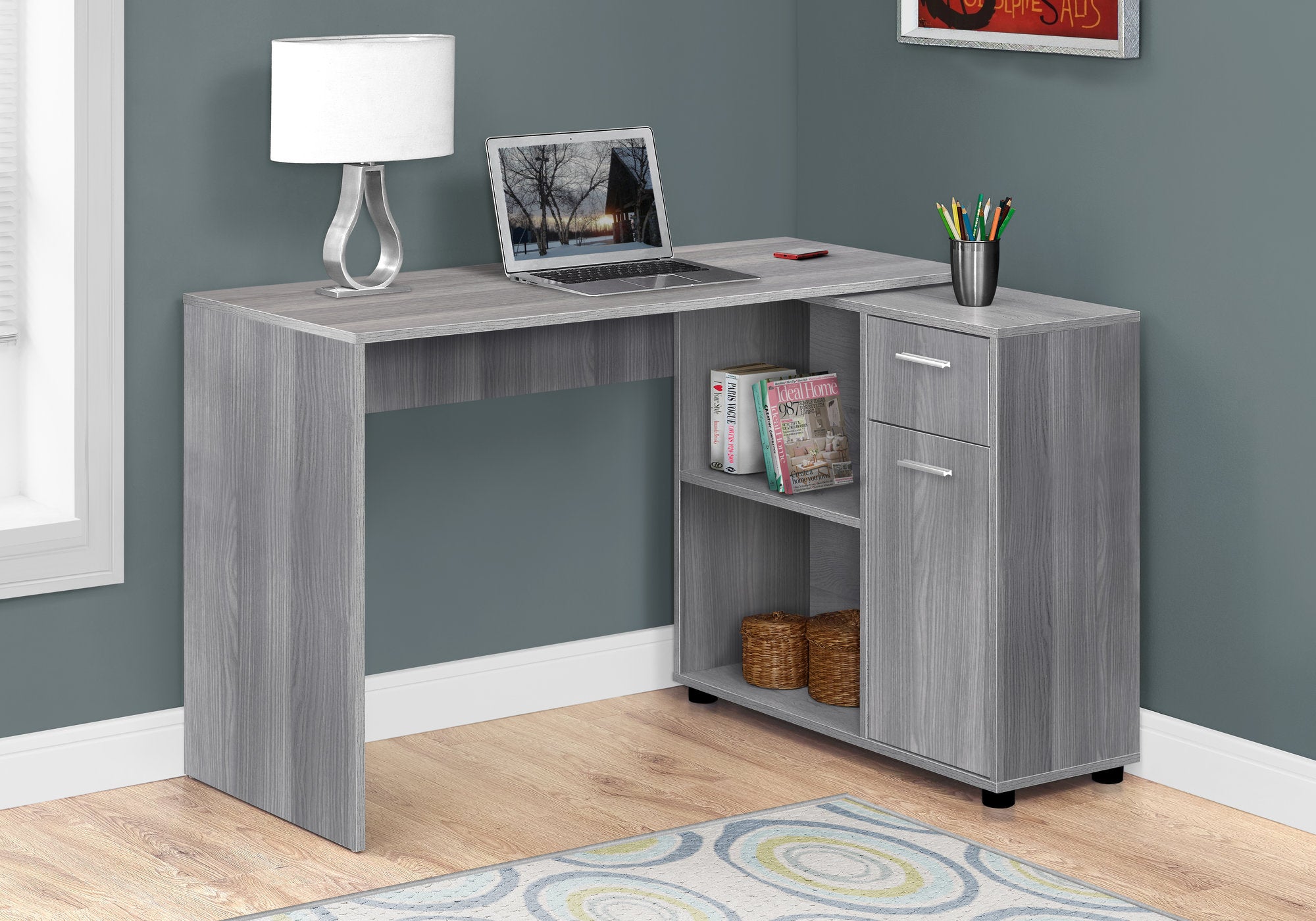 BUREAU D'ORDINATEUR - 46"L / GRIS AVEC ARMOIRE DE RANGEMENT 