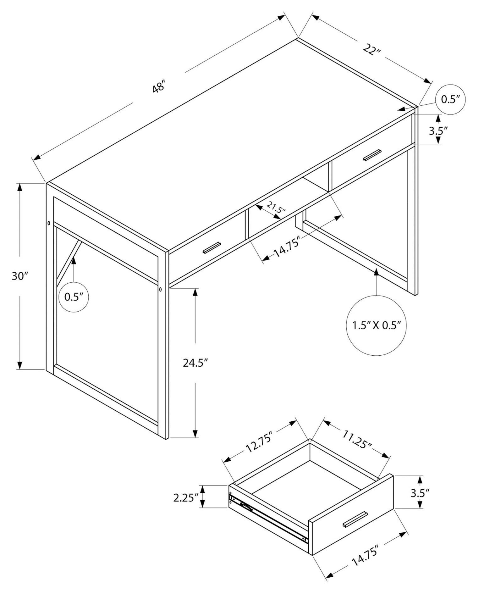 BUREAU D'ORDINATEUR - 48"L / ESPRESSO / METAL ARGENT 