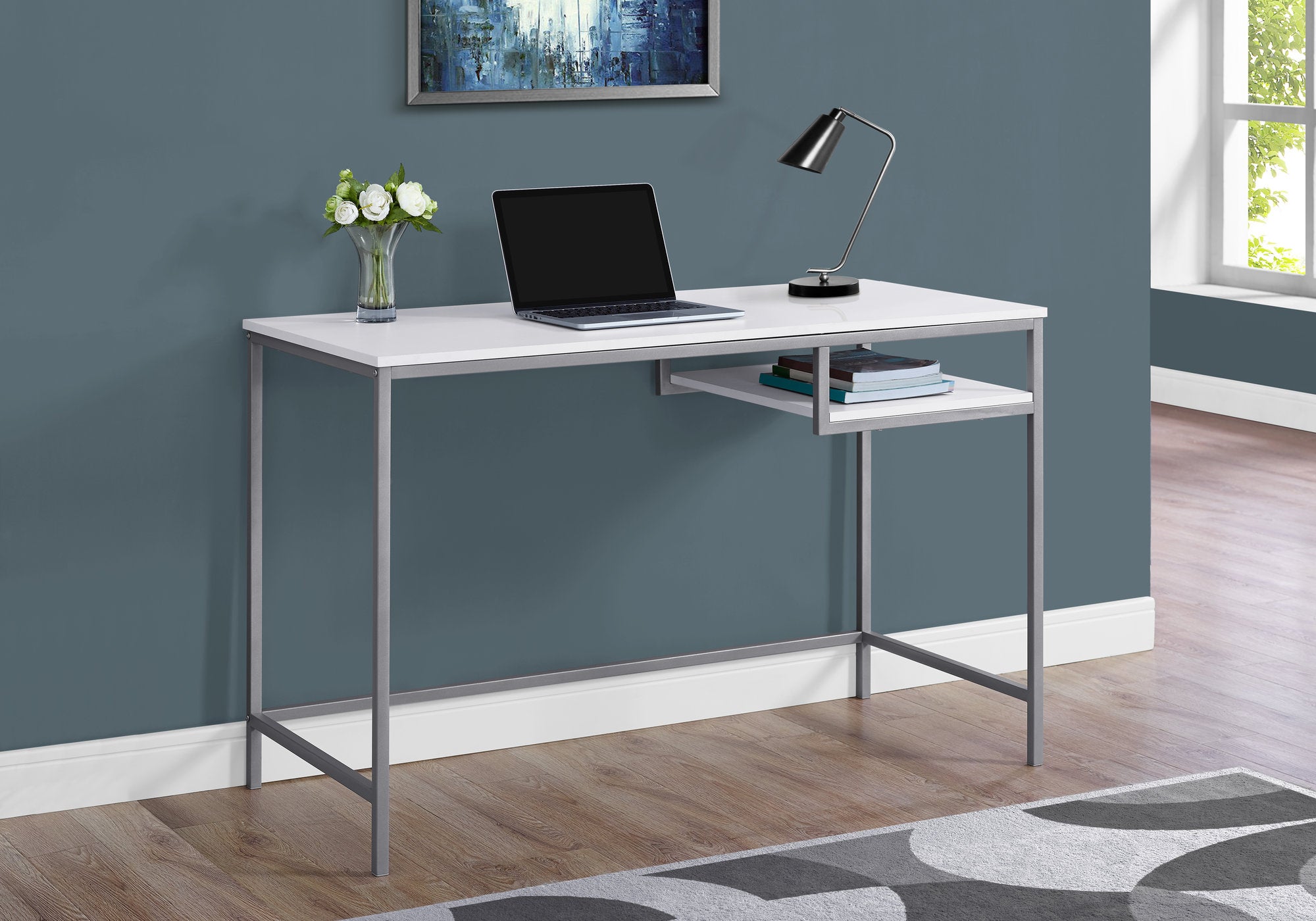 BUREAU D'ORDINATEUR - 48"L / BLANC / METAL ARGENT 