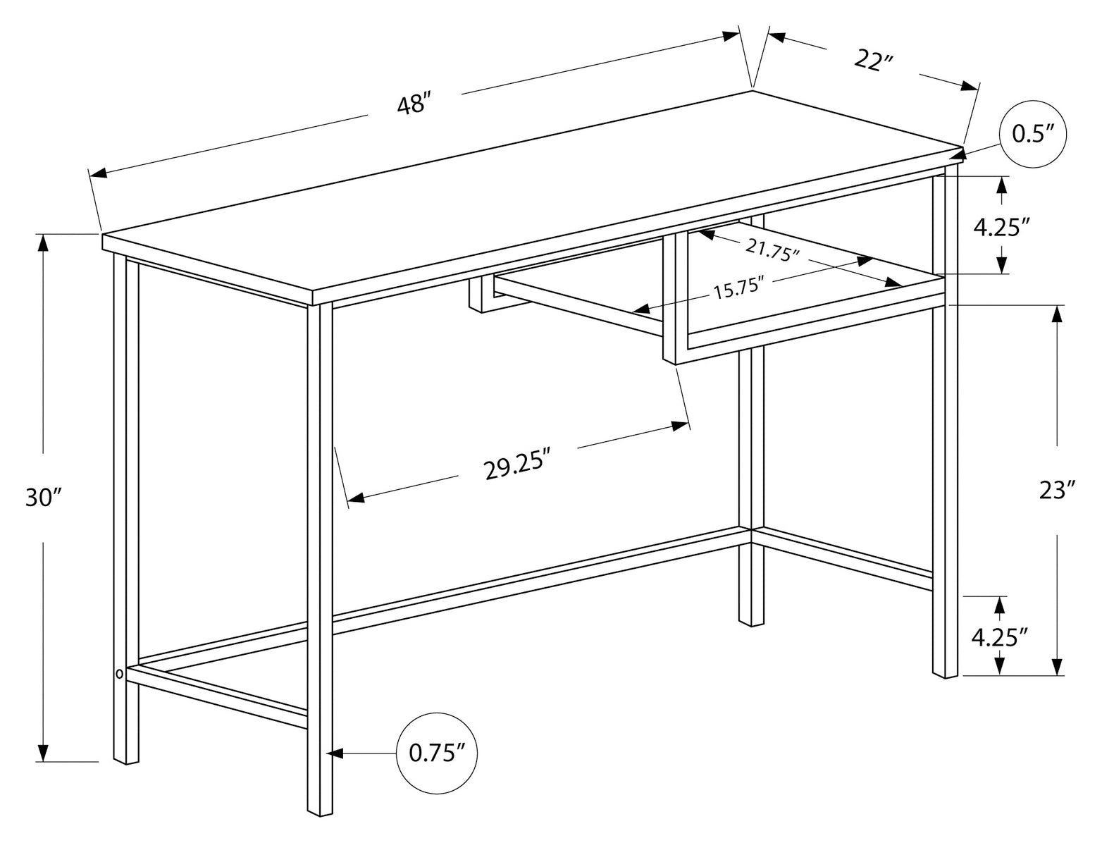 BUREAU D'ORDINATEUR - 48"L / ESPRESSO / METAL ARGENT 