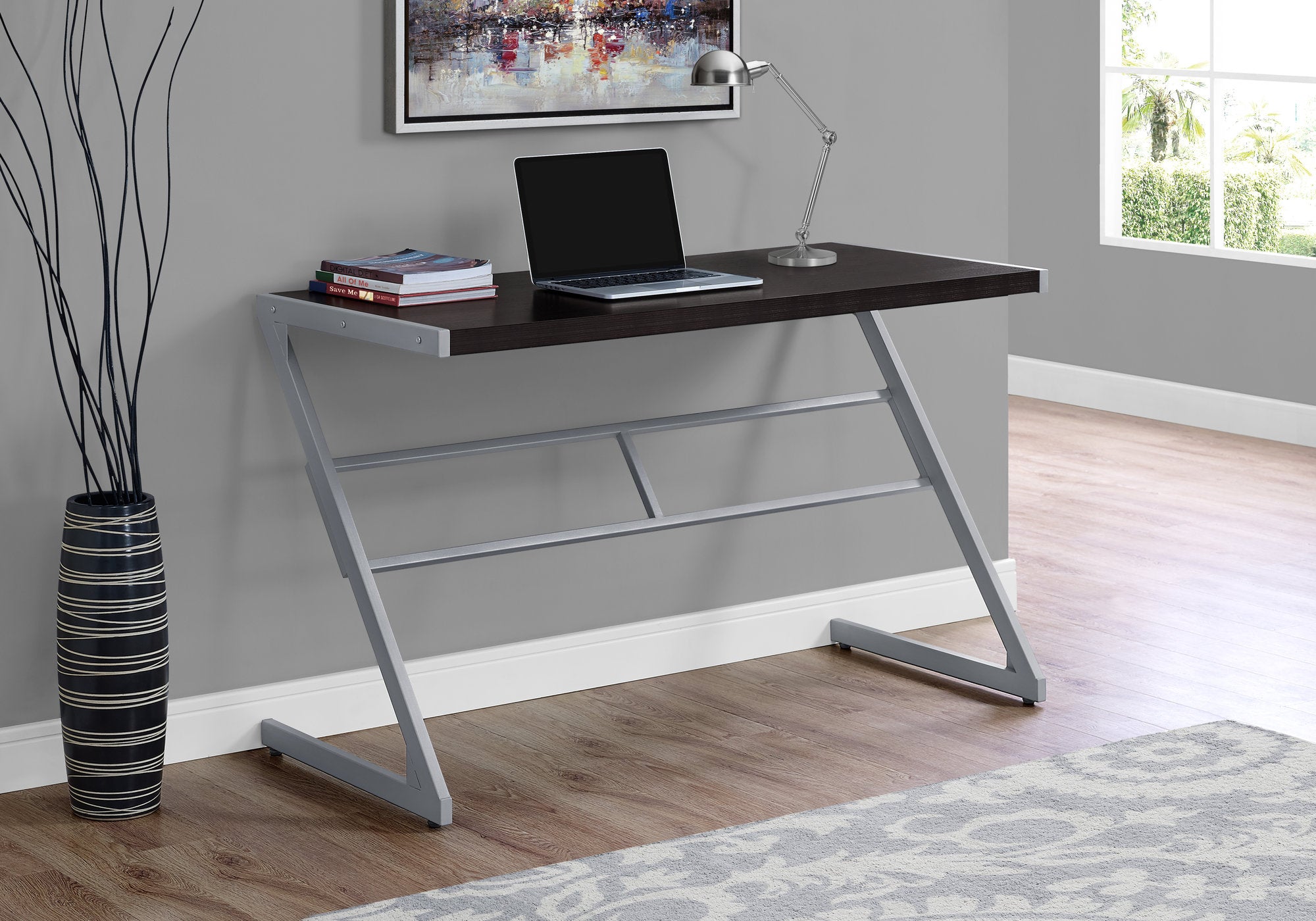 BUREAU D'ORDINATEUR - 48"L / ESPRESSO / METAL ARGENT 