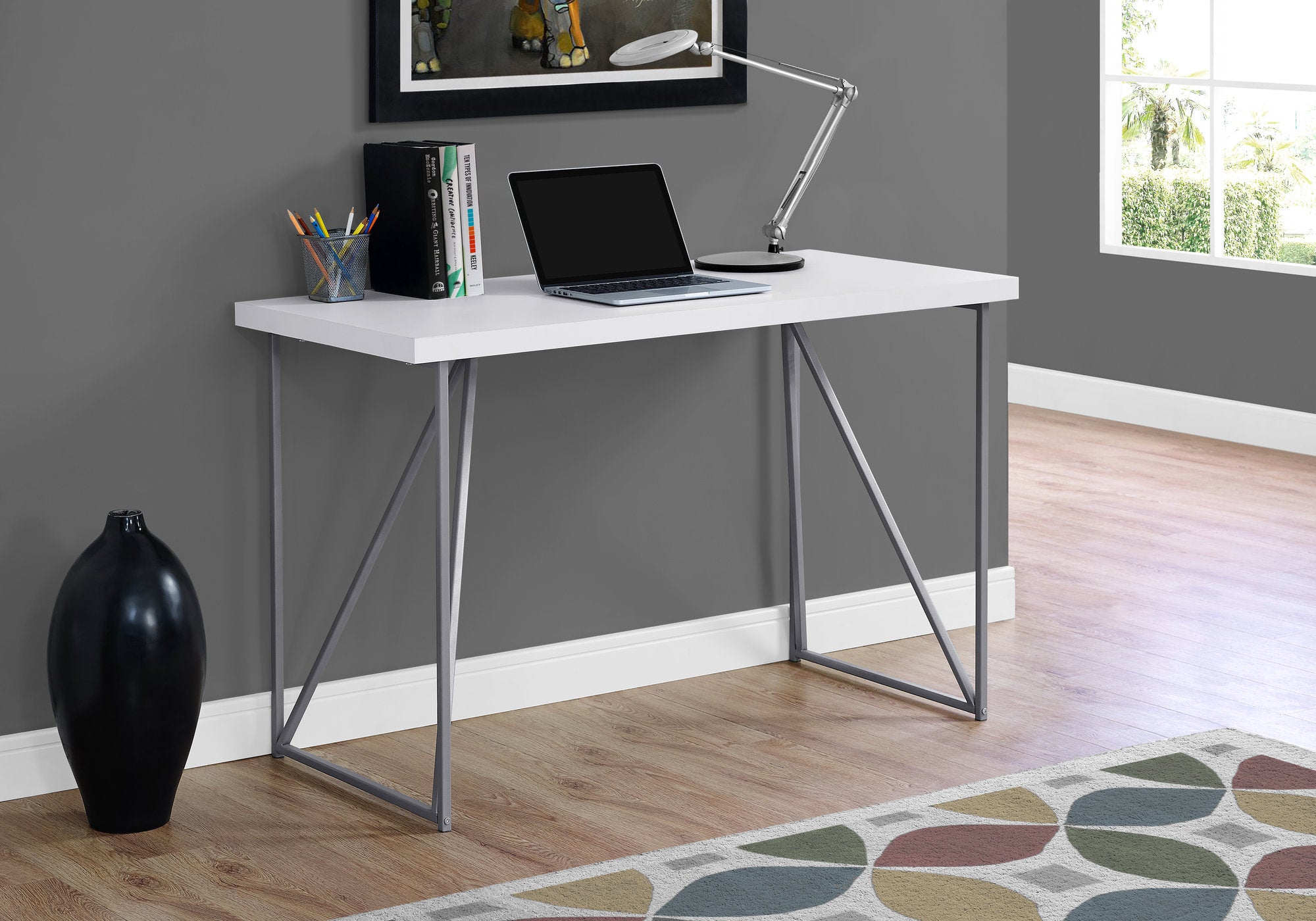 BUREAU D'ORDINATEUR - 48"L / BLANC / METAL ARGENT 