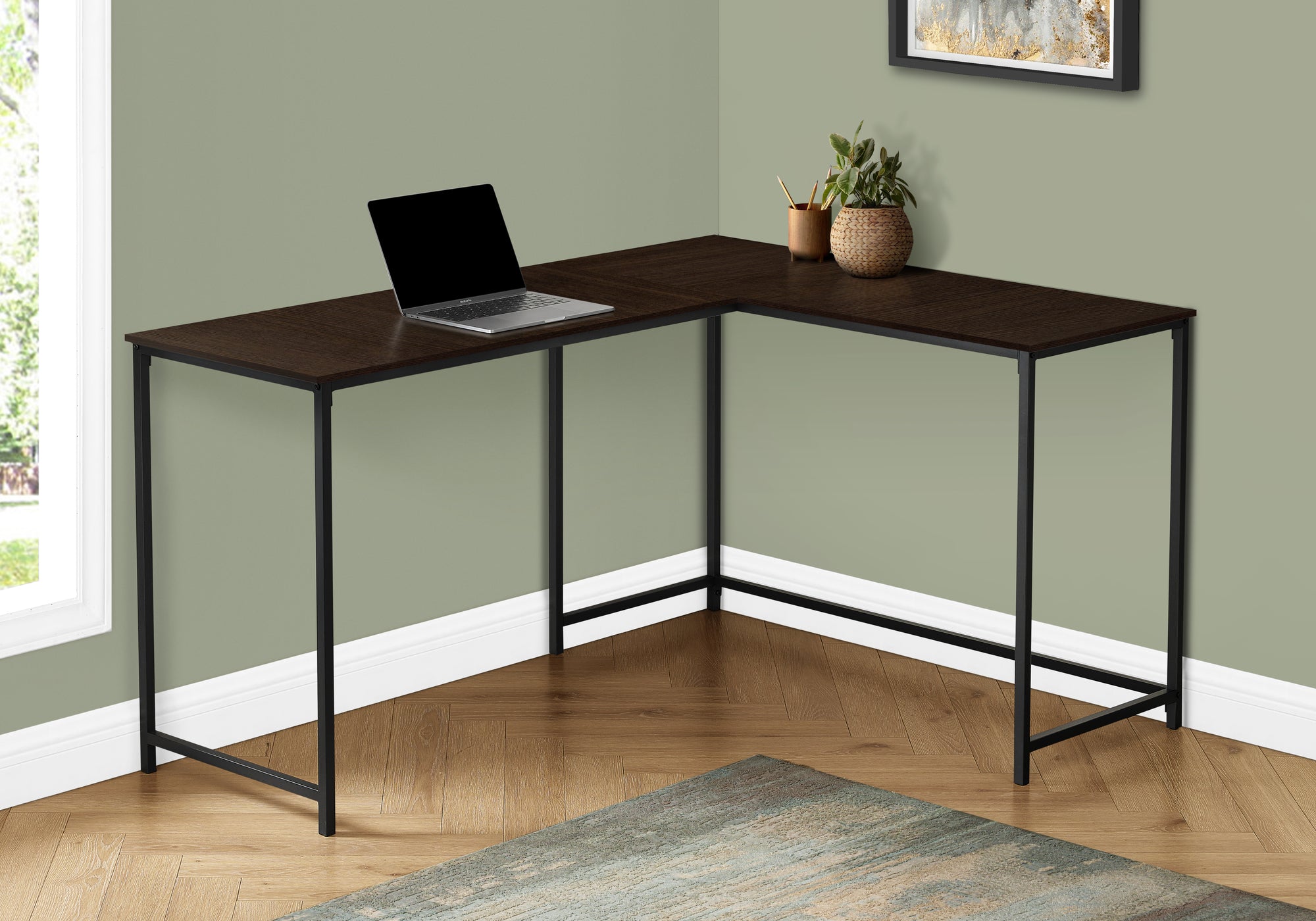 BUREAU D'ORDINATEUR - 58"L / DESSUS ESPRESSO / COIN METAL NOIR