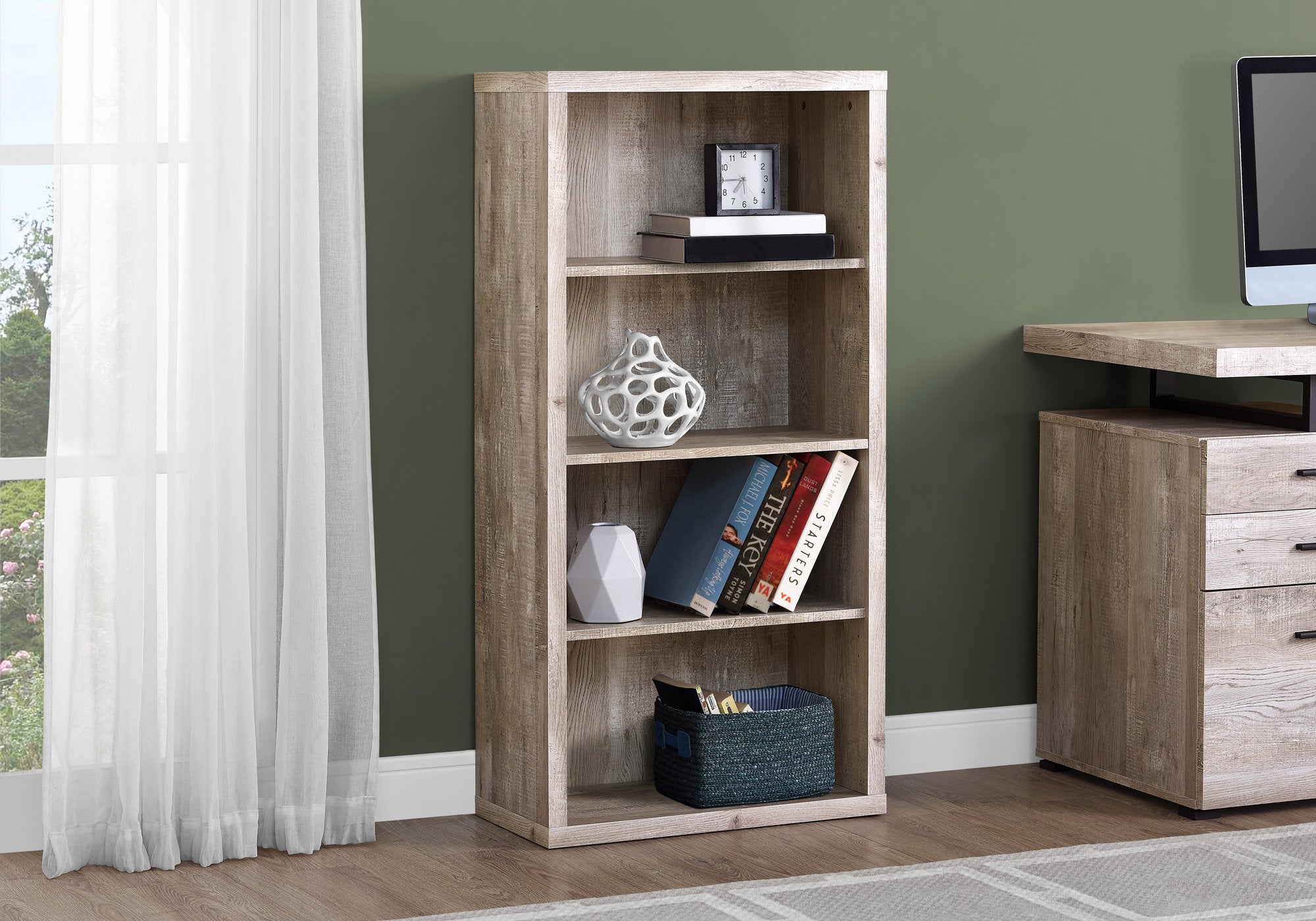 BIBLIOTHÈQUE - 48"H / ASPECT BOIS TAUPE / ÉTAGÈRES AJUSTABLES