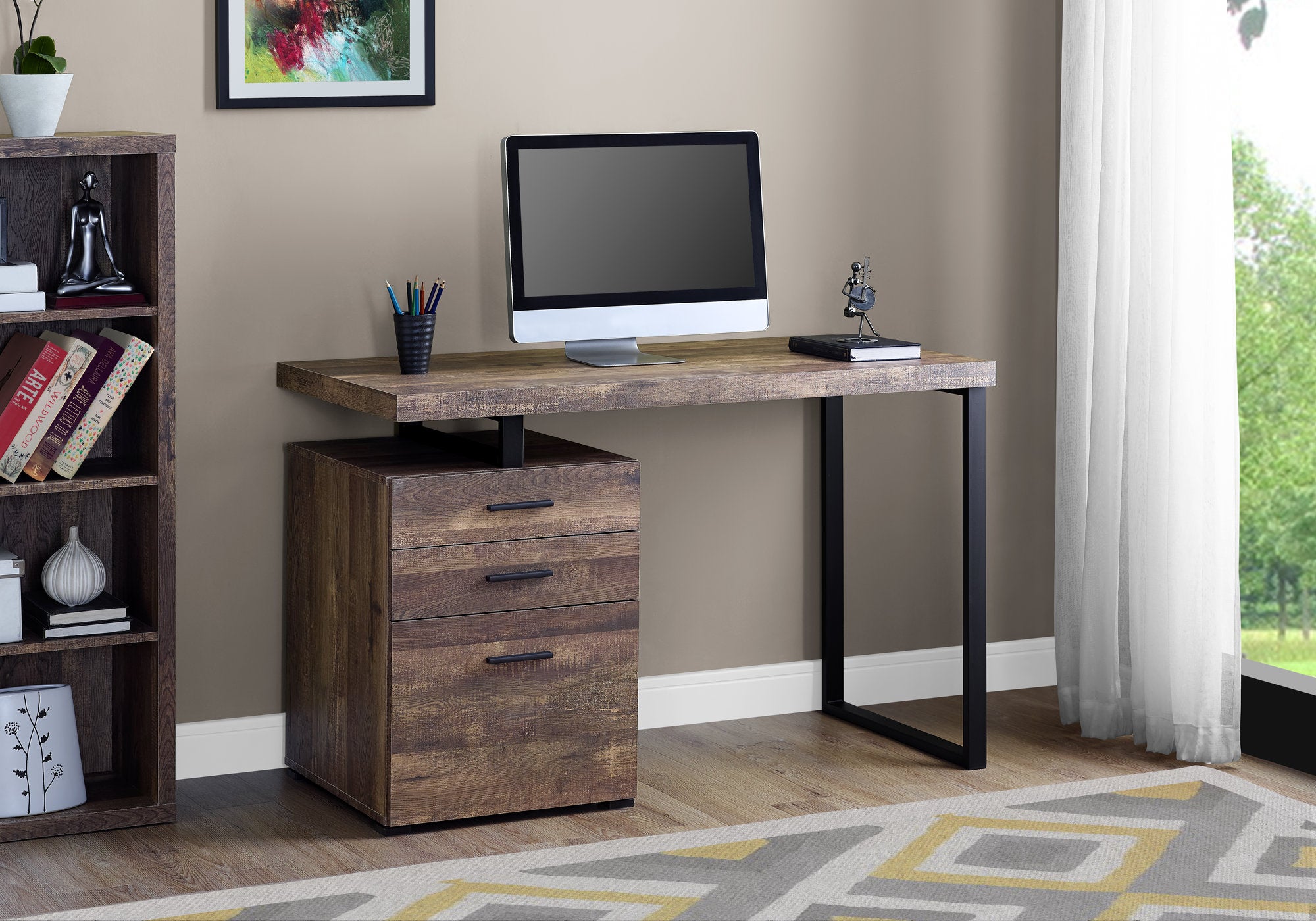 BUREAU D'ORDINATEUR - 48"L / BOIS DE RÉCUPÉRATION BRUN / MÉTAL NOIR 