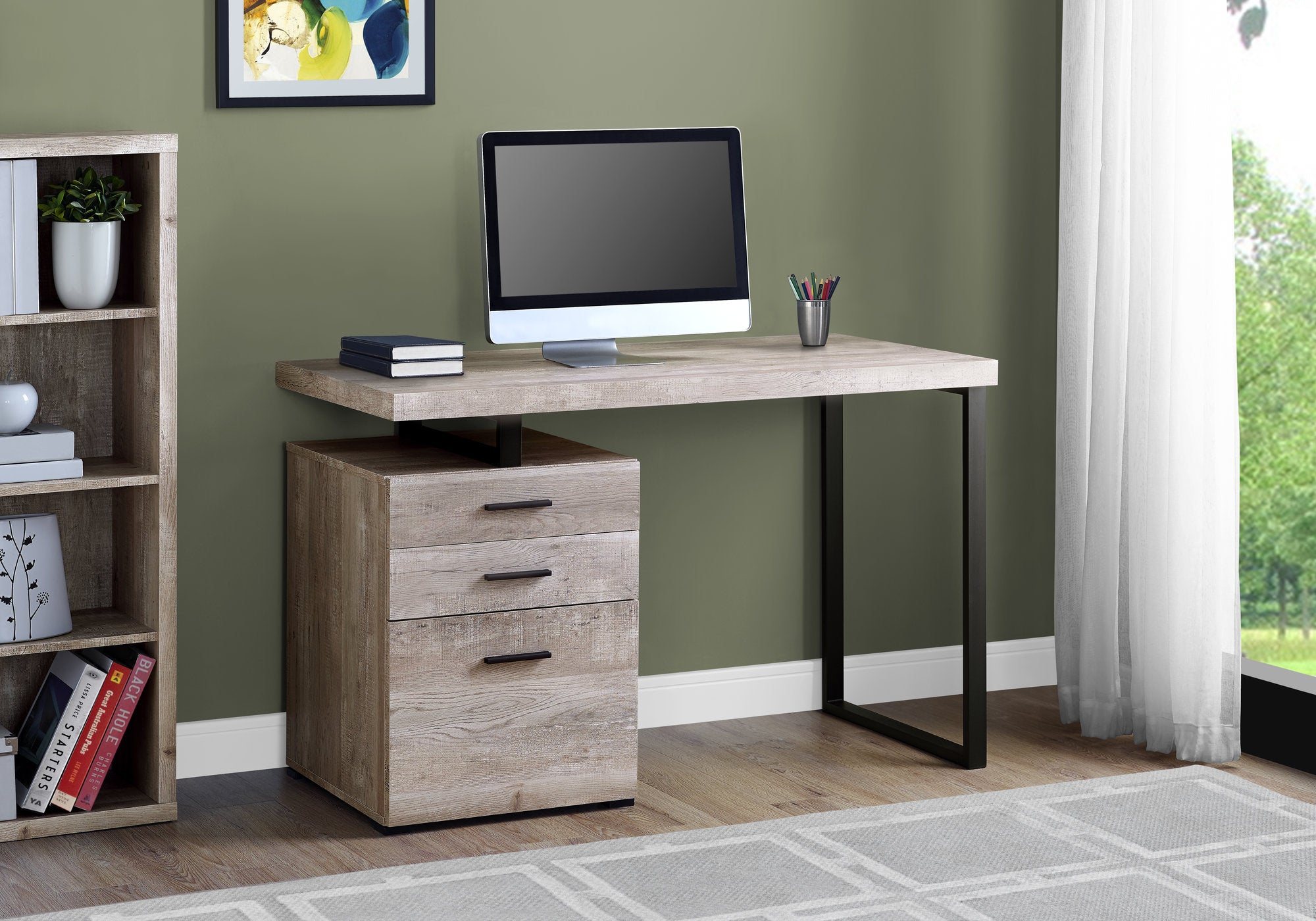 BUREAU D'ORDINATEUR - 48"L / BOIS DE RÉCUPÉRATION TAUPE / MÉTAL NOIR 