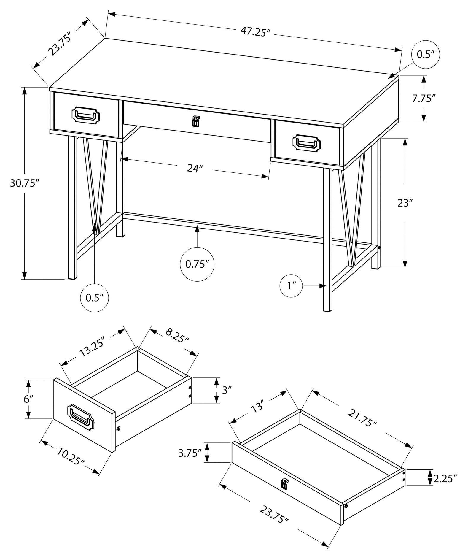 BUREAU D'ORDINATEUR - 48"L / BOIS DE RÉCUPÉRATION TAUPE / MÉTAL NOIR 