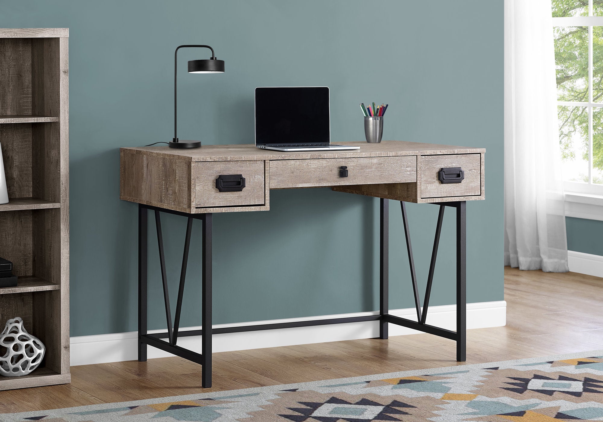BUREAU D'ORDINATEUR - 48"L / BOIS DE RÉCUPÉRATION TAUPE / MÉTAL NOIR 