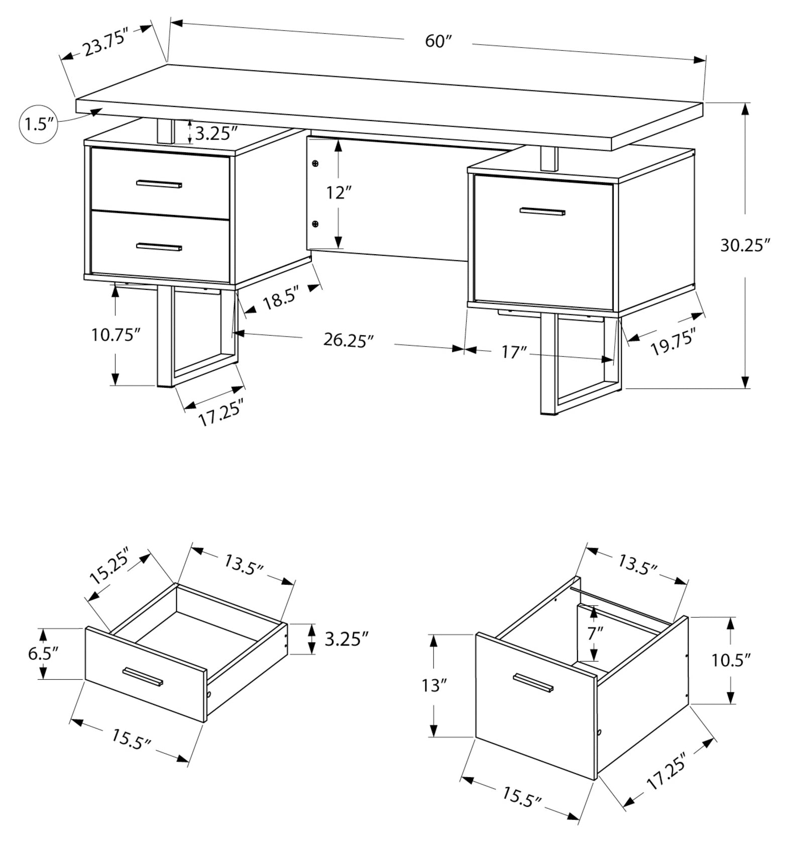 BUREAU D'ORDINATEUR - 60"L / BOIS DE RÉCUPÉRATION GRIS / MÉTAL NOIR 