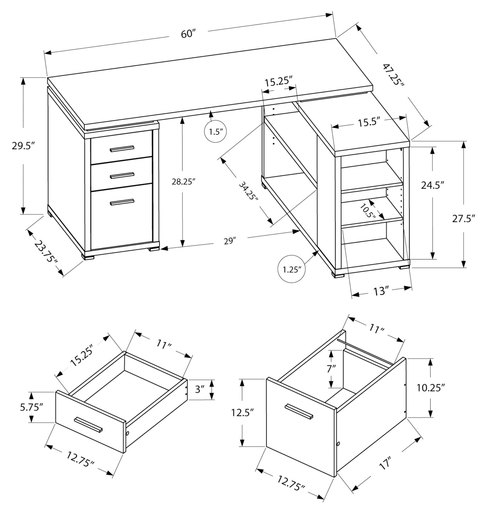 BUREAU D'ORDINATEUR - BOIS DE RÉCUPÉRATION BRUN COIN G/D FAÇADE 