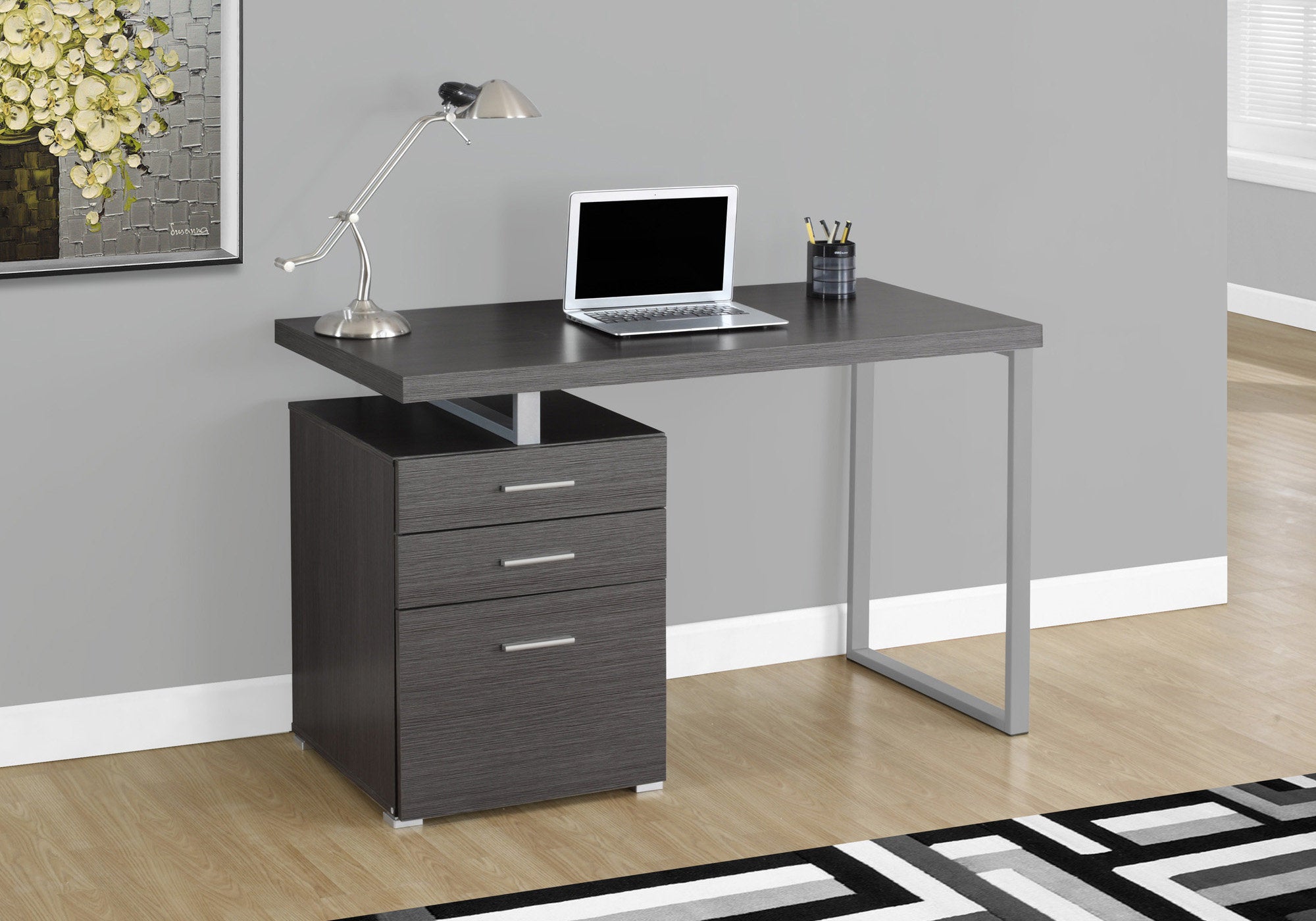 BUREAU D'ORDINATEUR - 48"L / GRIS ORIENTATION GAUCHE OU DROITE 