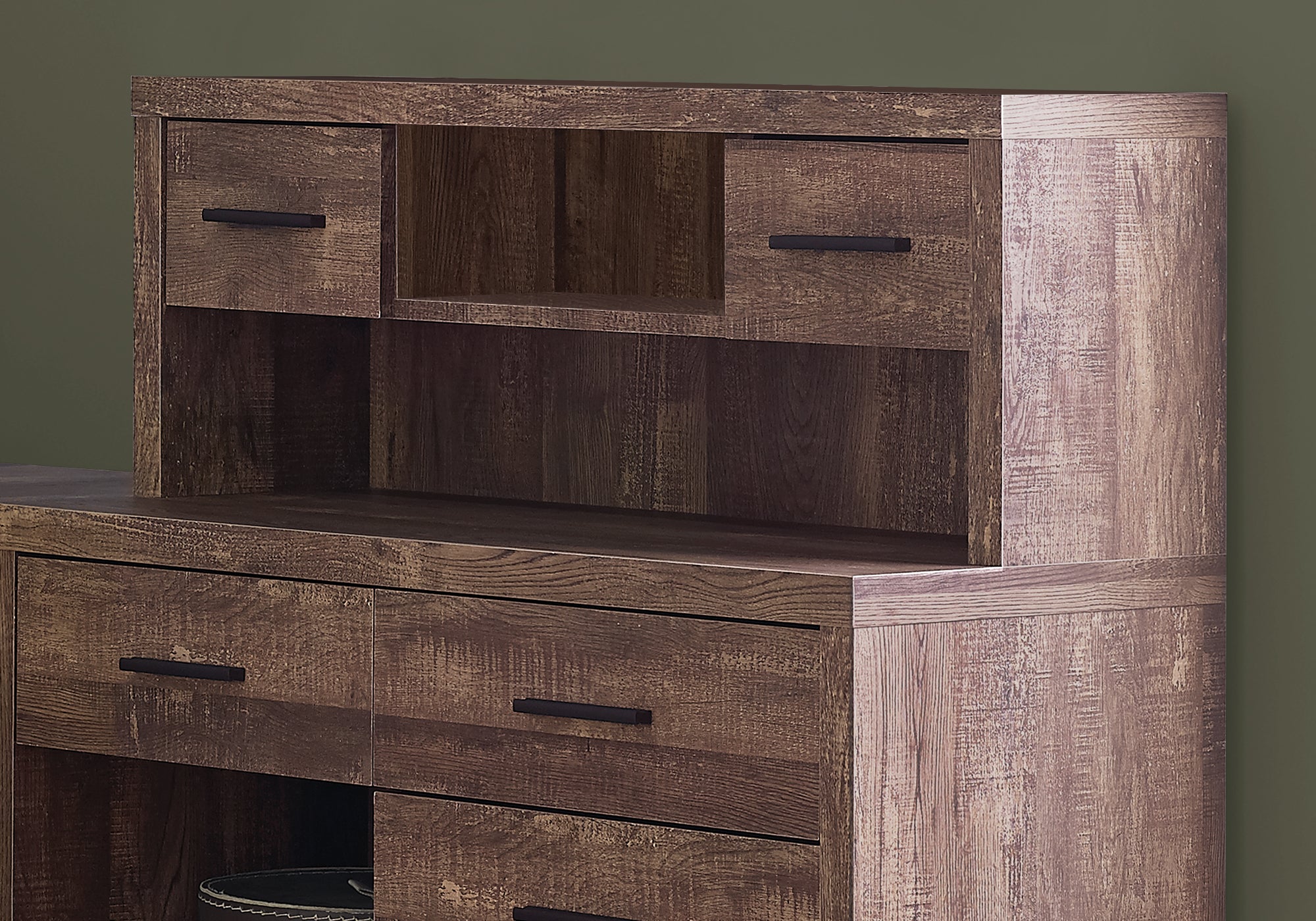 BUREAU D'ORDINATEUR - BOIS DE RÉCUPÉRATION BRUN COIN G/D FAÇADE 