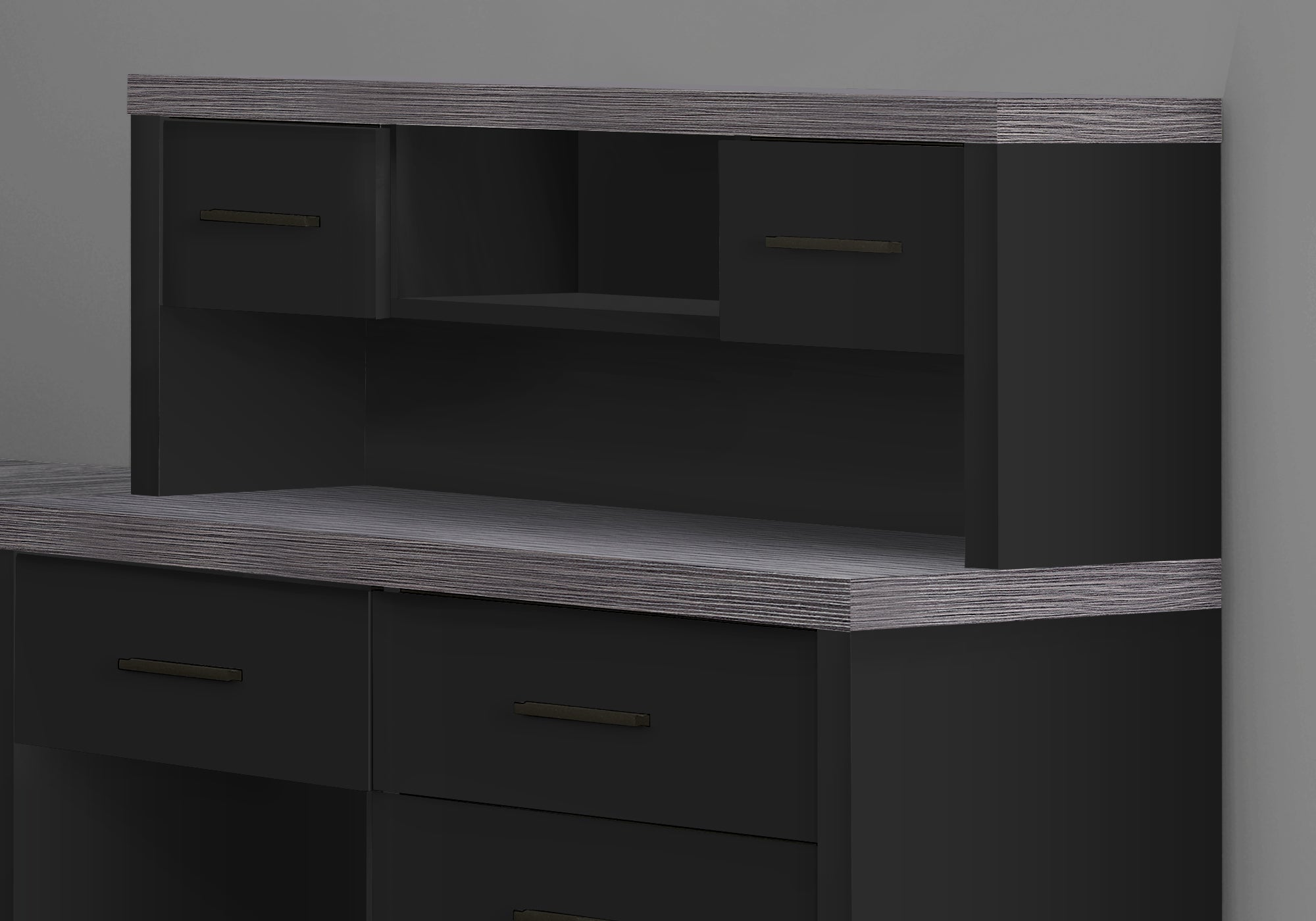 BUREAU D'ORDINATEUR - DESSUS NOIR / GRIS COIN GAUCHE/DROITE 
