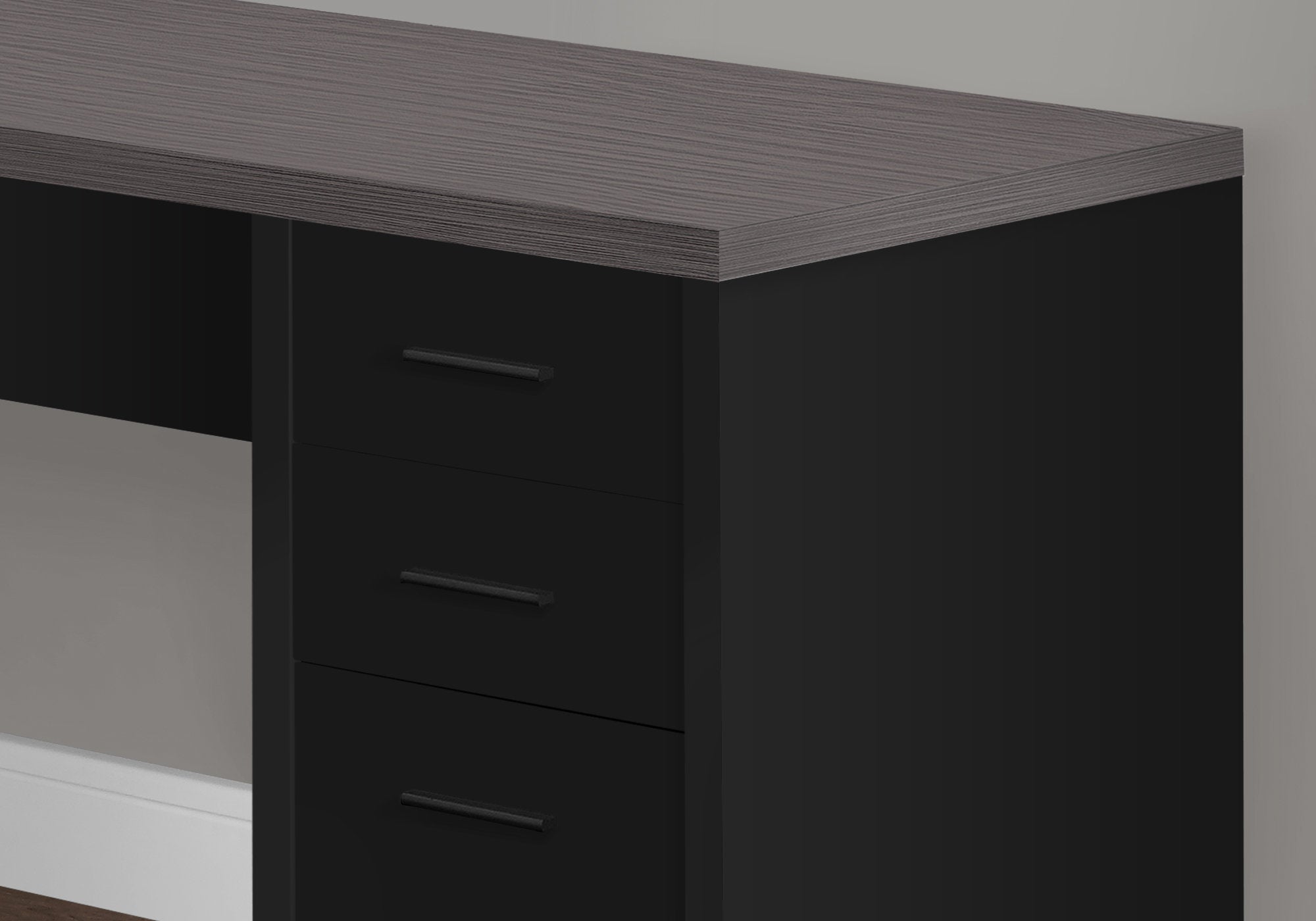 BUREAU D'ORDINATEUR - COIN SUPÉRIEUR NOIR / GRIS AVEC VERRE TREMPÉ 