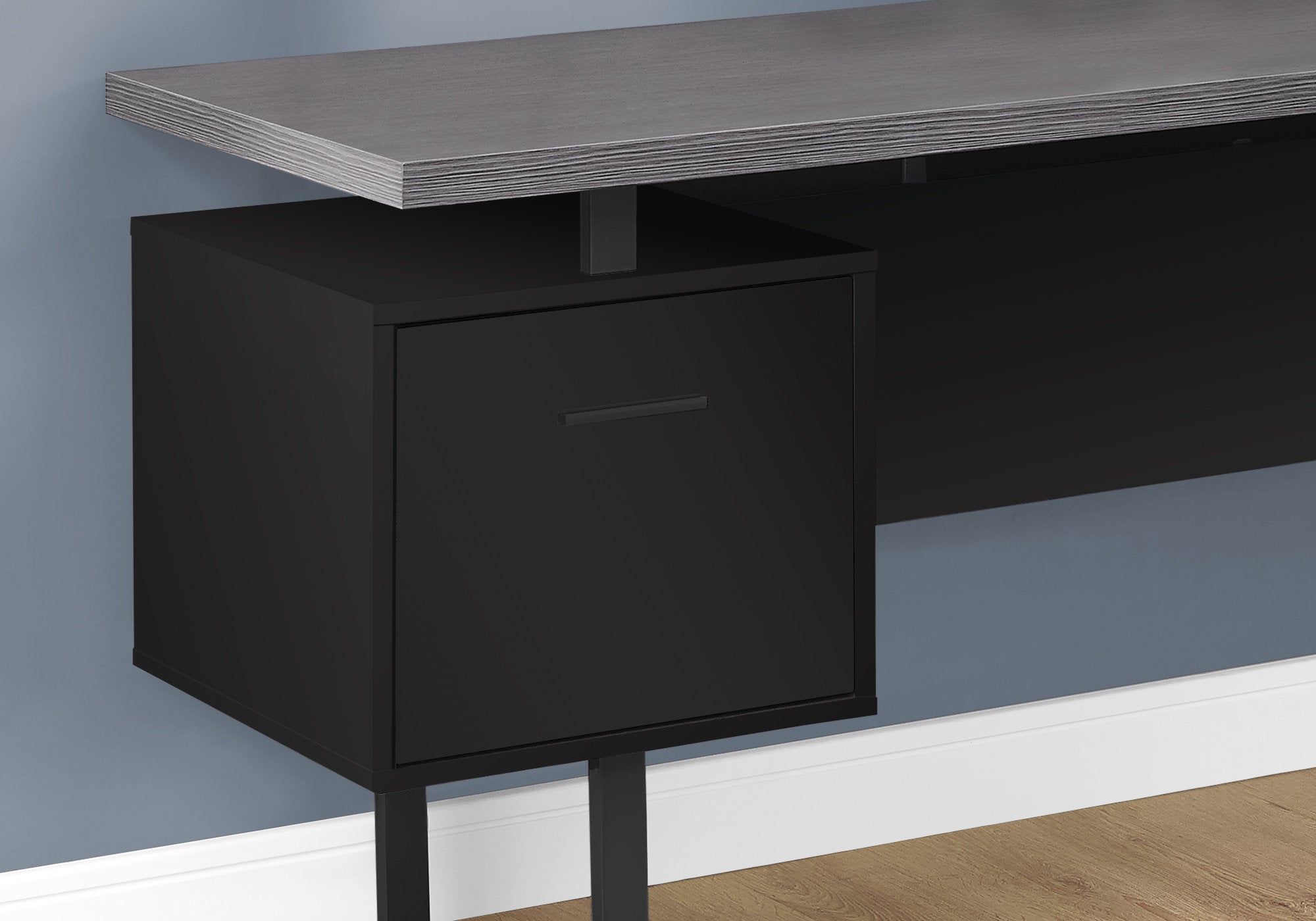 BUREAU D'ORDINATEUR - 70"L / NOIR / DESSUS GRIS ORIENTATION GAUCHE/DROITE 