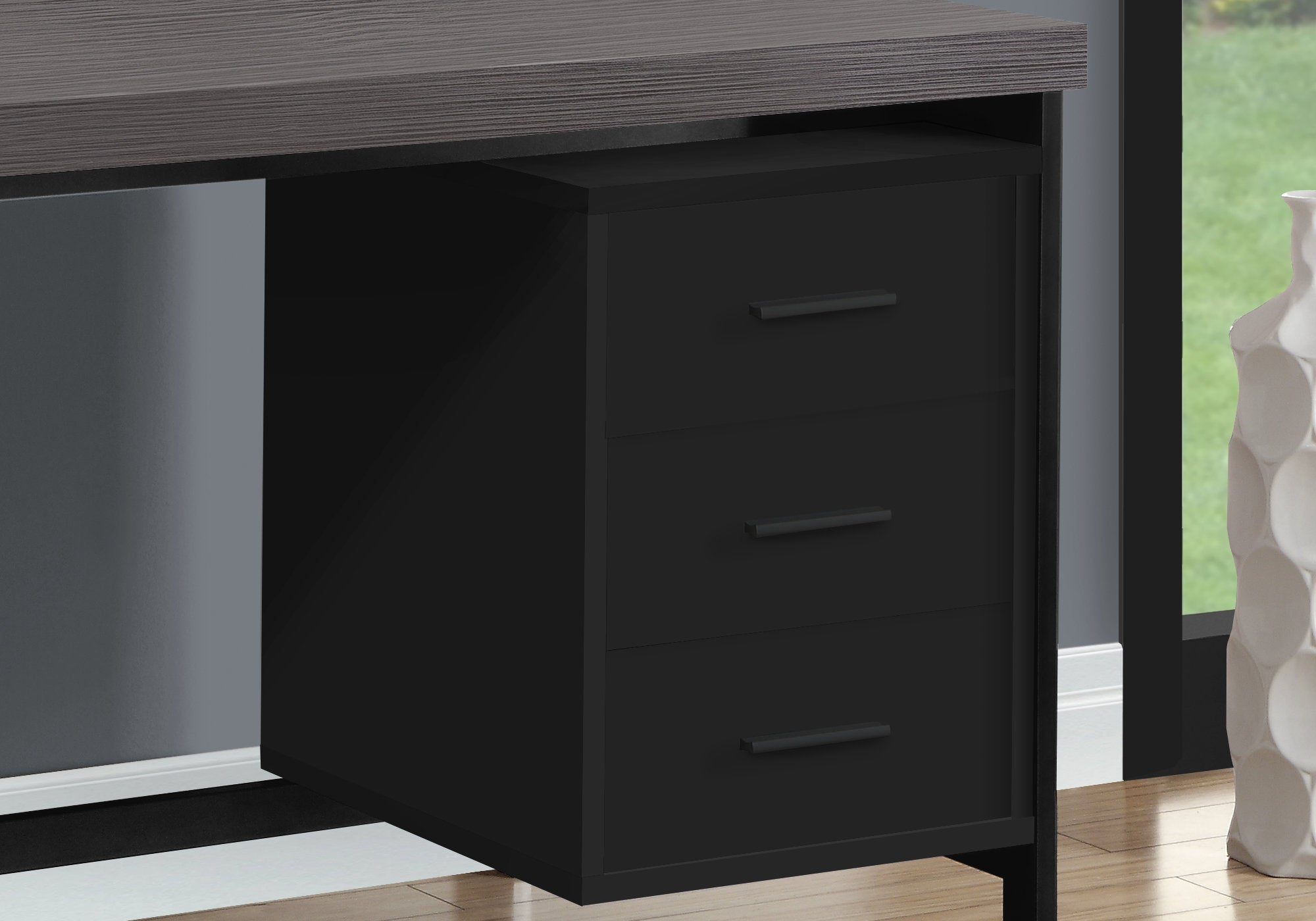 BUREAU D'ORDINATEUR - 60"L / NOIR / DESSUS GRIS / METAL NOIR 