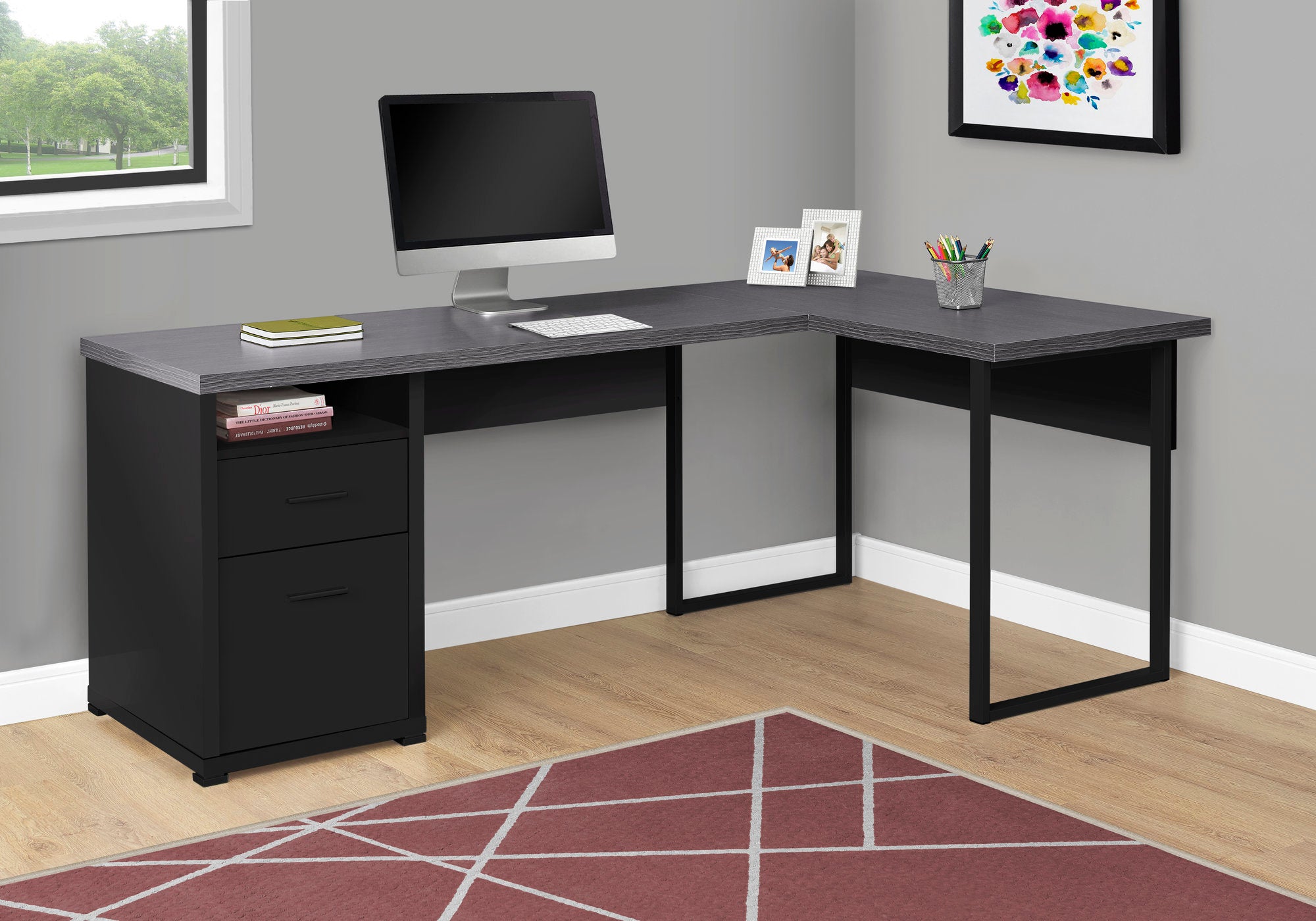 BUREAU D'ORDINATEUR - 80"L / NOIR / DESSUS GRIS ORIENTATION GAUCHE/DROITE 