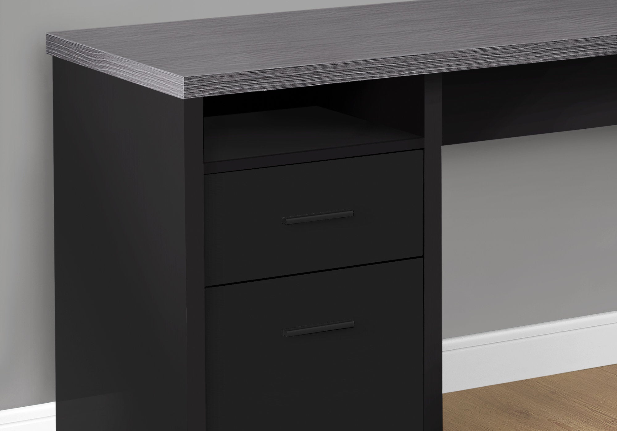 BUREAU D'ORDINATEUR - 80"L / NOIR / DESSUS GRIS ORIENTATION GAUCHE/DROITE 