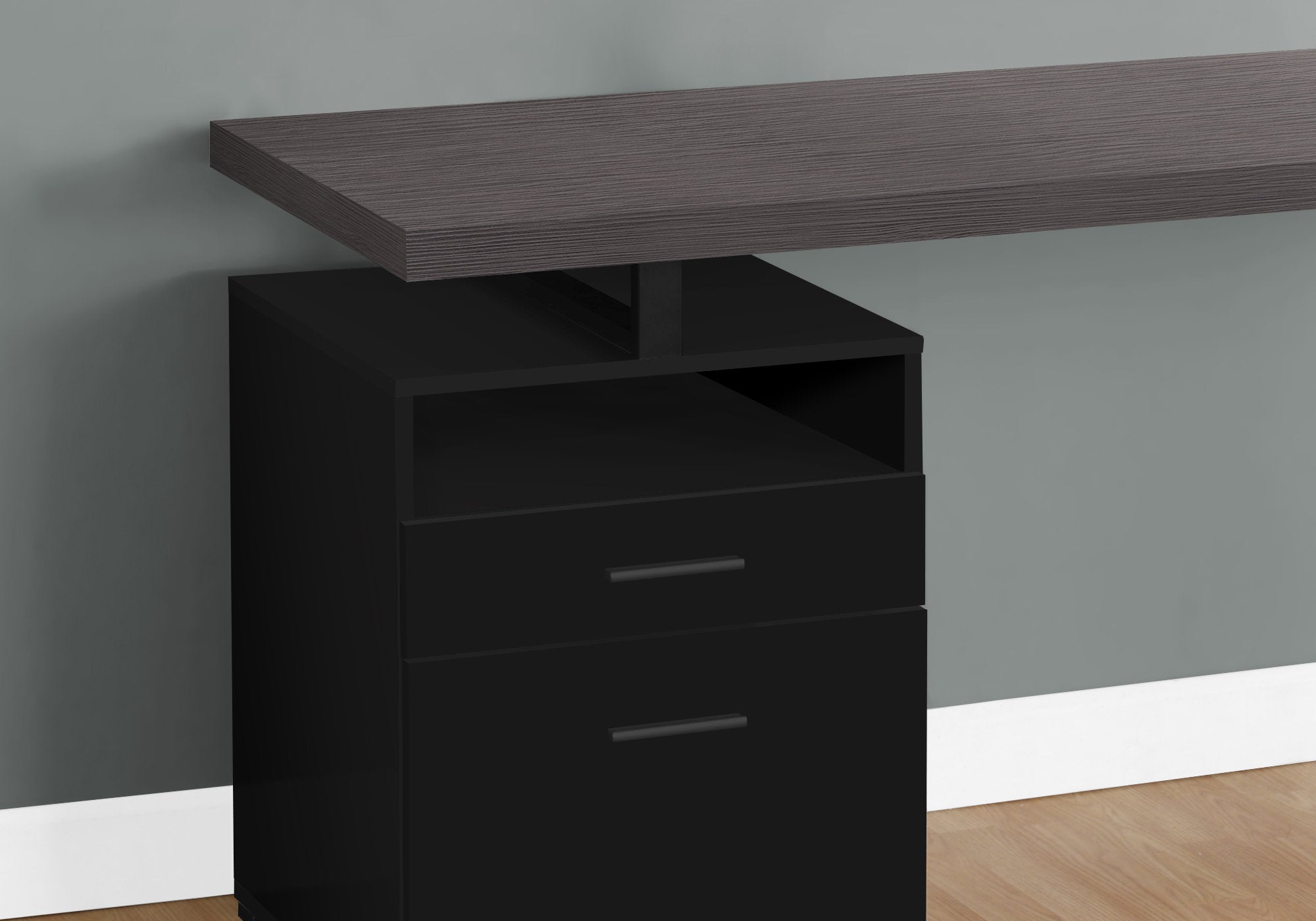 BUREAU D'ORDINATEUR - 60"L / NOIR / DESSUS GRIS / METAL NOIR 