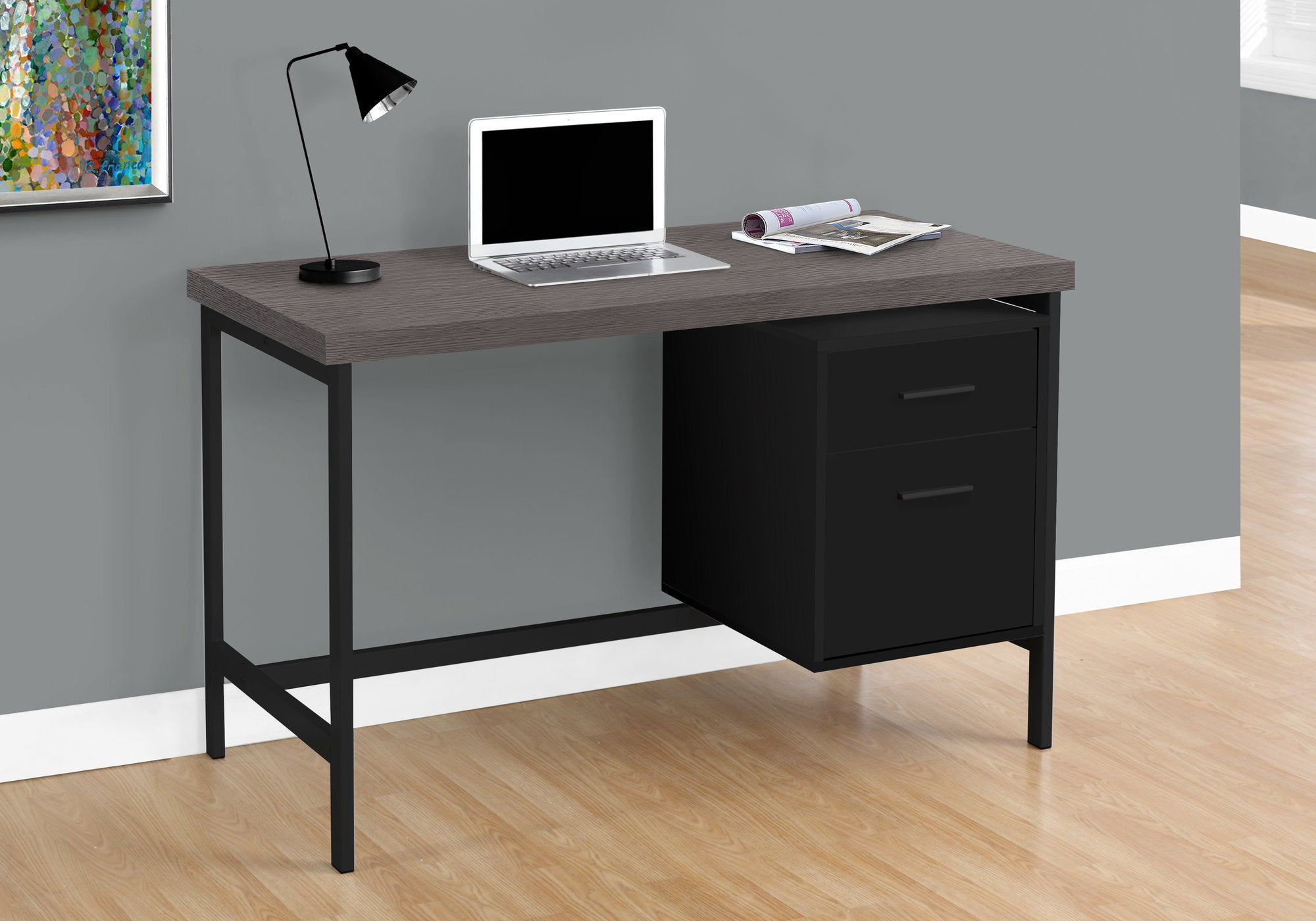 BUREAU D'ORDINATEUR - 48"L / NOIR / DESSUS GRIS / METAL NOIR 